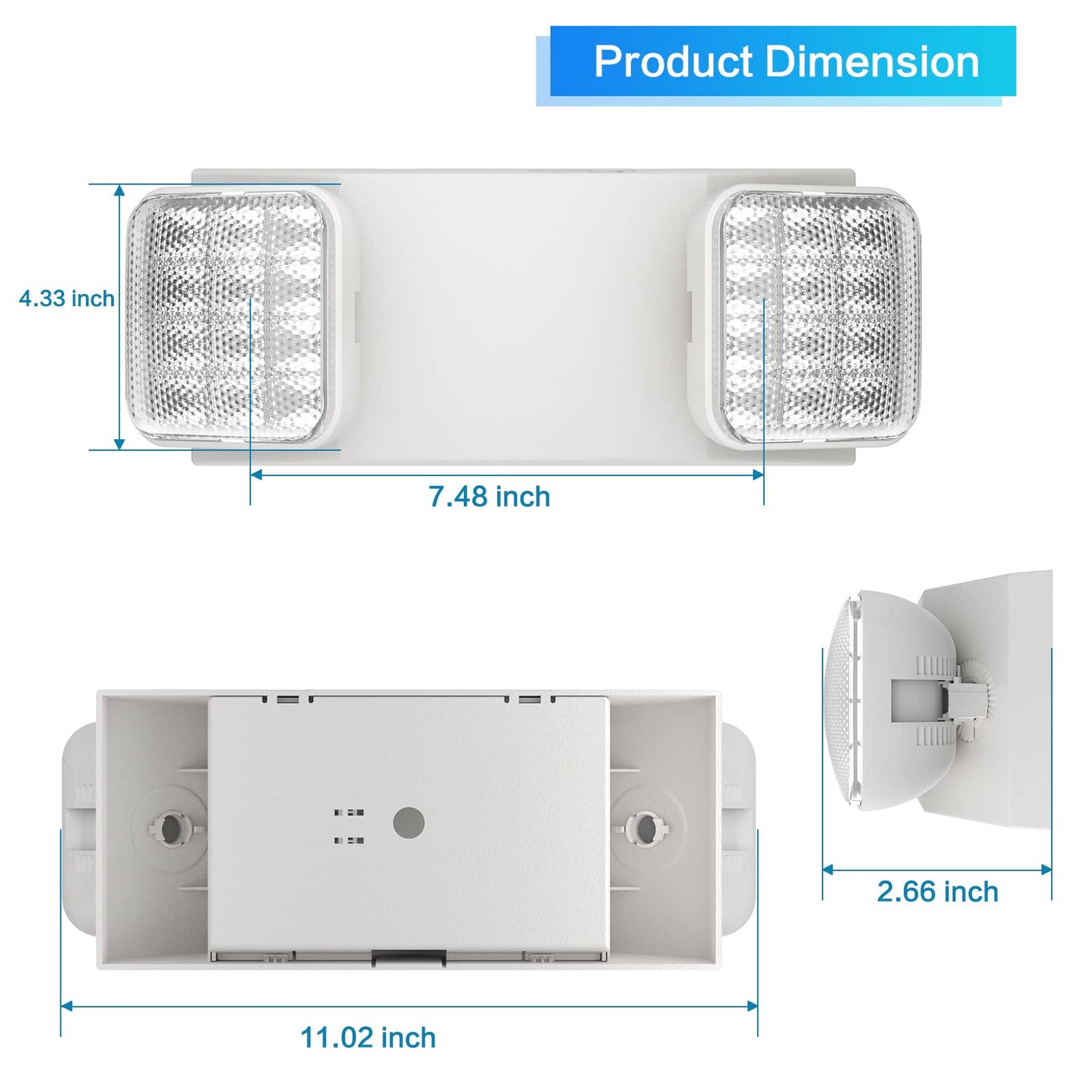 Spectsun Lighting 1 Pack Commercial Emergency Light with Battery Backup, Emergency Lights for Business-Hard Wired, UL 924 Certified,AC 120/277V,Two Head Adjustable LED Emergency Lighting.