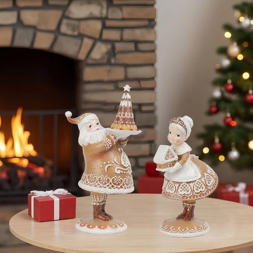 Braxio Christmas Decorations - Resin Mrs. Santa Claus with Gingerbread House | 5.5 x 4.5 x 9 Inch Room Decor