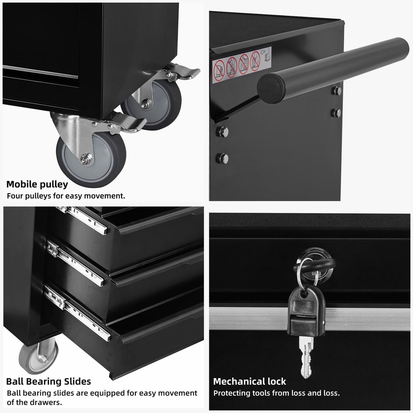 QSOSTNS 7-Drawer Rolling Tool Chest Cabinet, Large Capacity Metal Tool Box with Wheels and Keyed Locking, Roll Around Storage Organizer Tool Cart for Garage, Warehouse, Work Shop (Black)