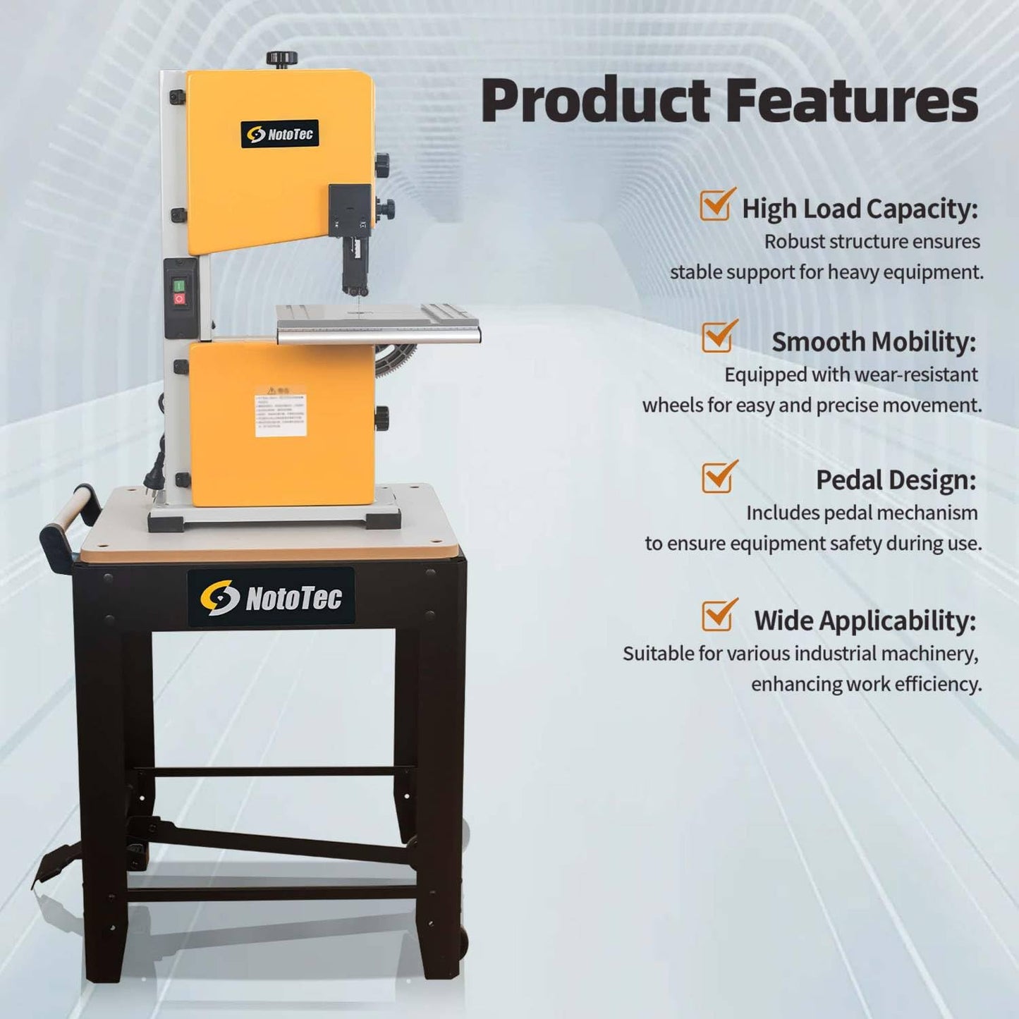 NotoTec Rolling Planer Stand / Planer Cart with Pedal-Activated Wheels & Locking Base, Heavy-Duty Steel Work Stand, 380 lb Capacity, Mobile Stand for Benchtop Planers, Jointers, Bandsaws & Drill Press | 29206U01