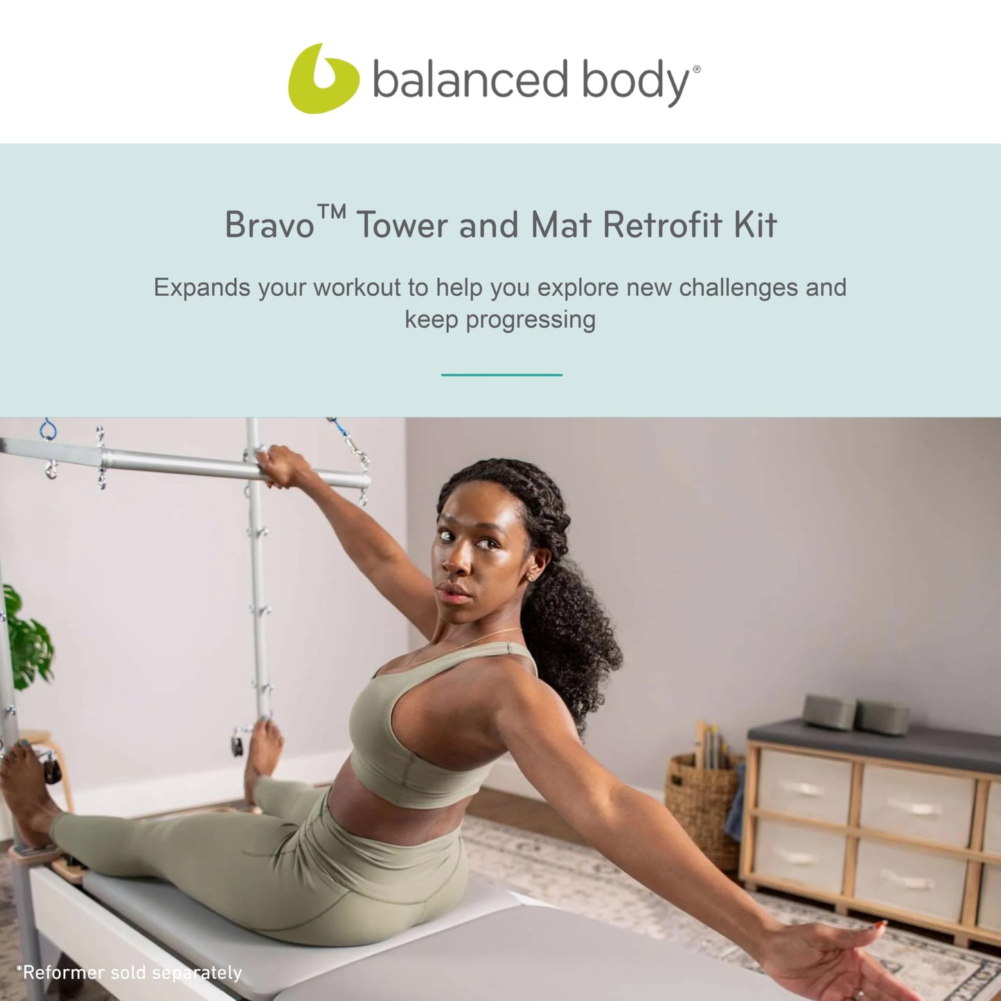 Balanced Body Bravo Pilates Reformer Tower and Mat Retrofit Kit, Pilates Reformer Mat and Tower, Workout Equipment for Home Gym or Studio
