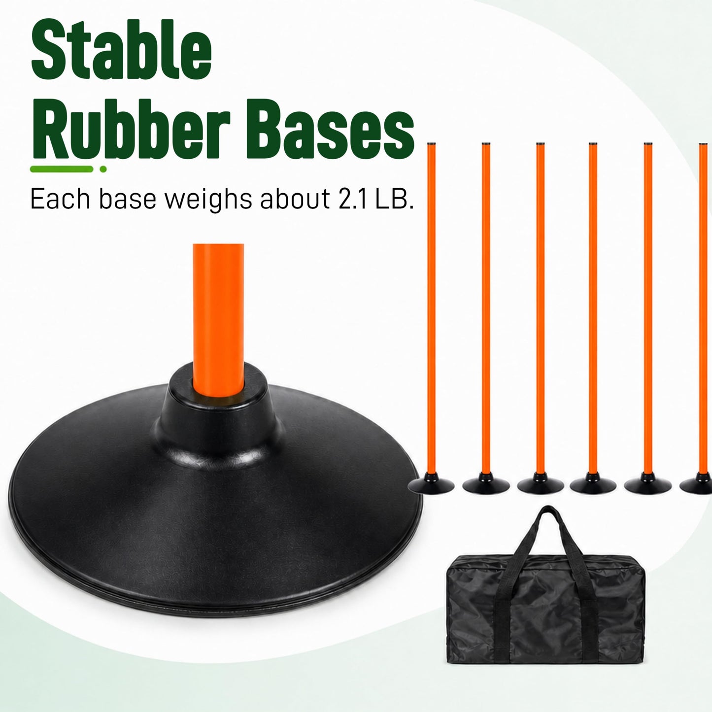 6 Pack Soccer Agility Training Poles, 5 FT Adjustable Speed and Agility Training Equipment for Football/Basketball/ Dog Practice, Bending Poles for Horses with Rubber Bases and Carry Bag (Orange)