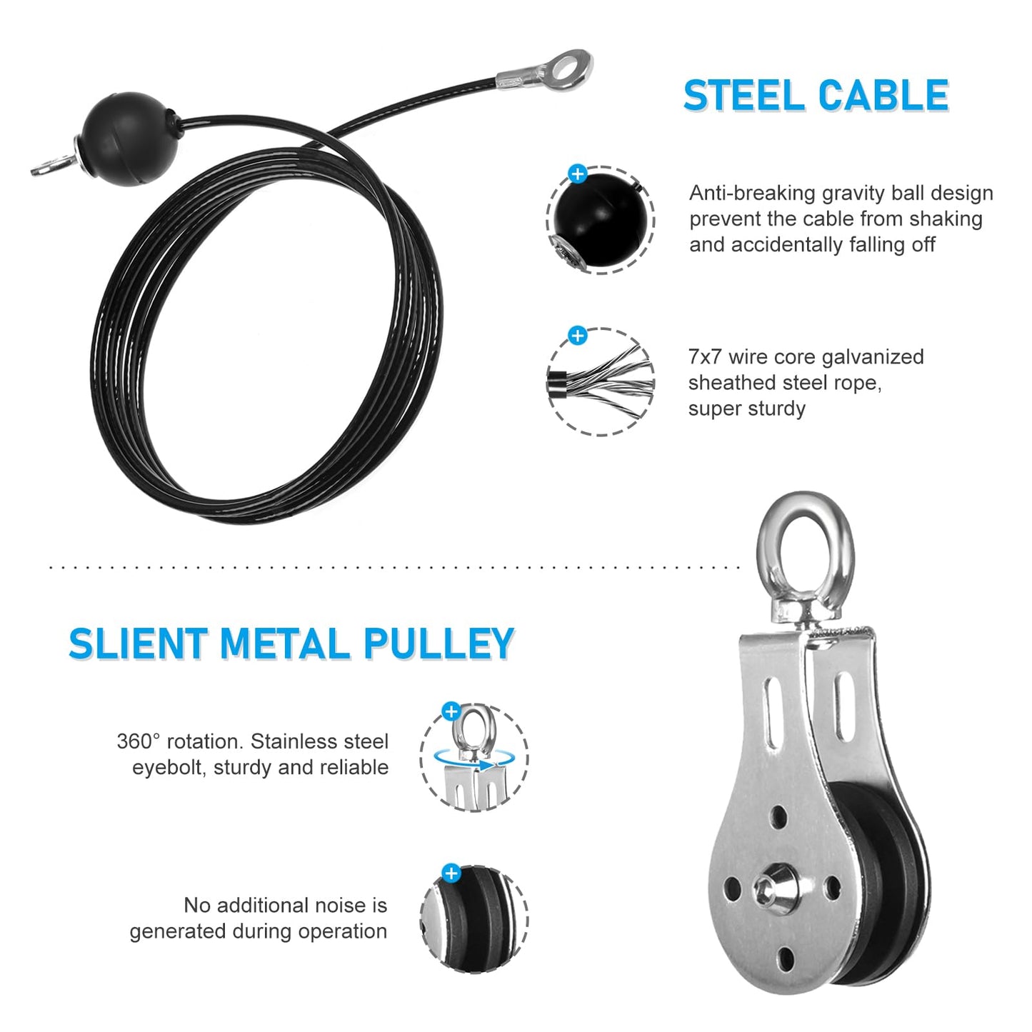 Pulley System for Home Gym, Cable Pulley System Gym for LAT Pulldown Cable Machine Pulley Attachment with Tricep Rope Ideal for Biceps Curl, Arm Workouts, Strength Training