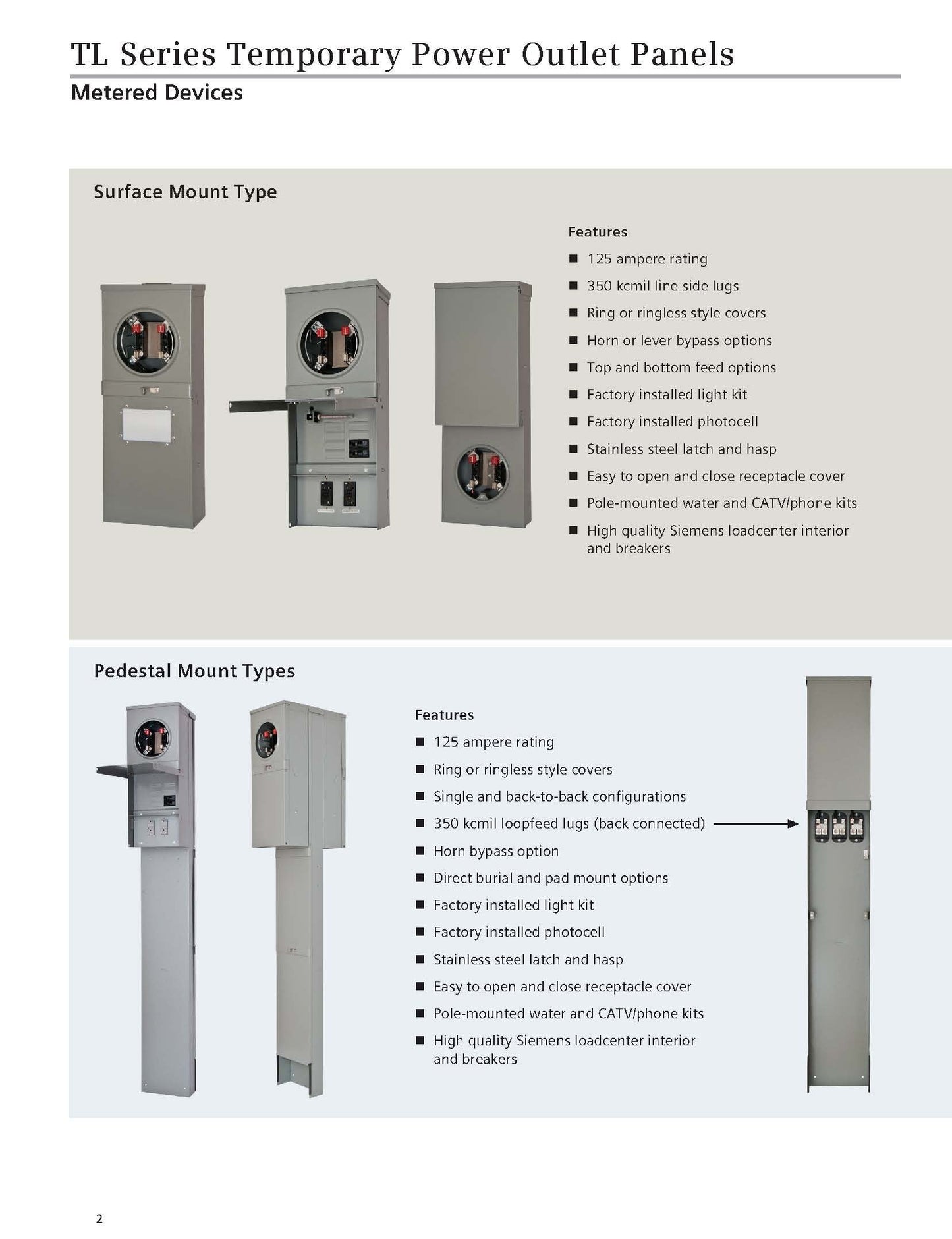 Siemens TL37US Talon Temporary Power Outlet Panel with a 20 and 30-Amp Receptacle Installed, Unmetered, Gray
