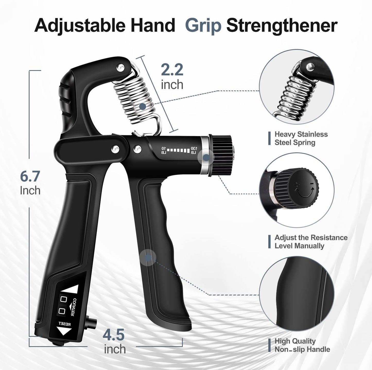 WATMAID Grip Strength Trainer Kits (5 Pack), Forearm Strengthener with Adjustable Resistance, Grip Strength Tester, Finger Strengthener, Hand Gripper Strengthener for Muscle Building Injury Recover