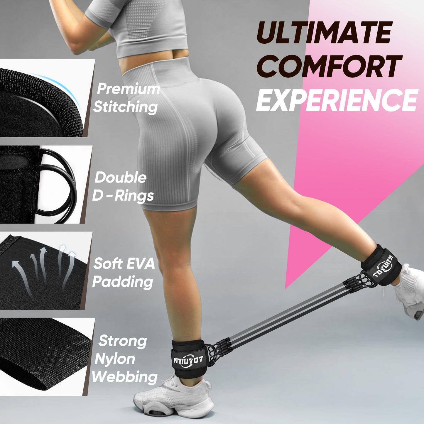 NTIUYOT Ankle Resistance Bands with Cuffs, Workout Sets for Women, Resistance Bands for Working Out, Resistance Band for Leg, Workout Equipment, Home Gym Exercise Bands for Butt Lift Leg Training