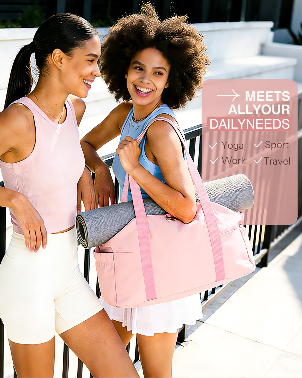 YANLIFY Tote Bag for Women, 26L Capacity Travel Purses Work Bag, Small Zipper Tote Bag for Travel Nurse Gym Teacher, Lightweight Nylon Shoulder Handbag with Hidden Yoga Mat Strap