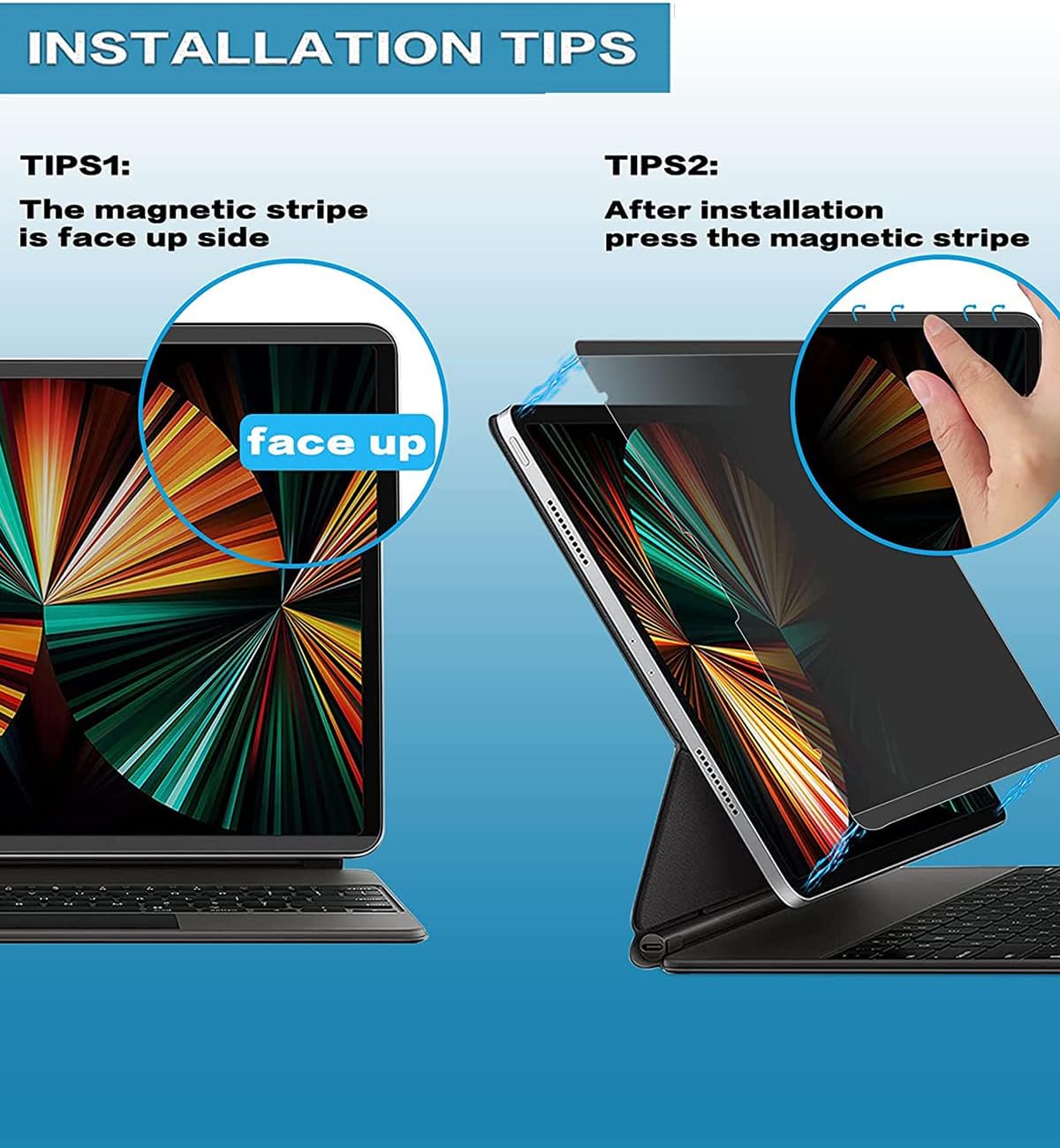 12.9 M1 M2 2022 2021 2018, 12.9" 6th 5th 4th 3rd, FILMEXT Magnetic iPad Pro Privacy Screen Protector Removable