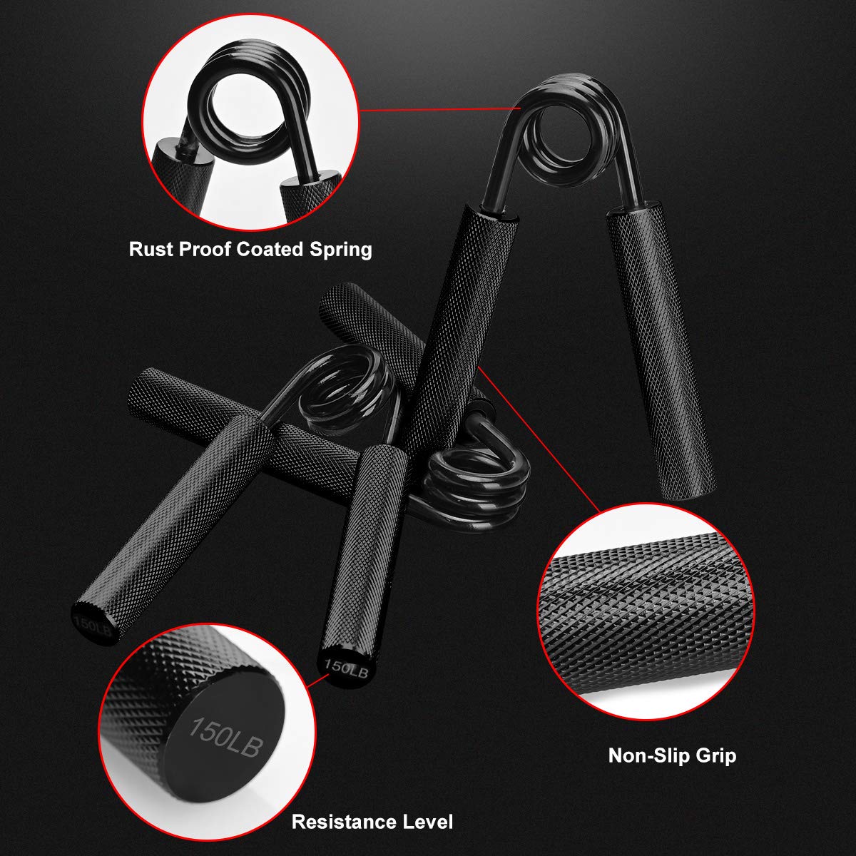 COVVY Hand Grip Strengthener,3 Pack (150,200,250lbs) Grip Strength Trainer Forearm Strengthener Hand Strengthener for Home Gym & Office Black