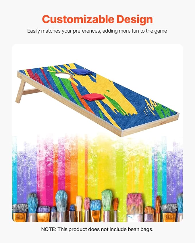 VEOVR Cornhole Set, Corn Hole Game Boards, Wood Portable Toss Board, Indoor and Outdoor Cornhole Play for Adults for Yard, Backyard, Beach, Camping
