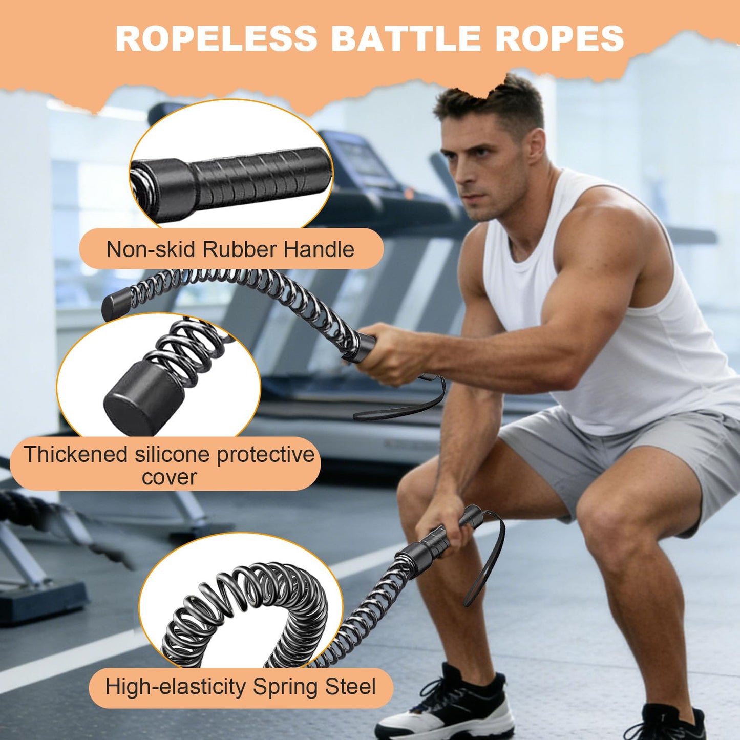 4 Pack Ropeless Battle Ropes for Home Gym, Portable Cordless Battle Ropes for HIIT and Low-Impact Aerobic Training, Versatile Exercise Equipment for Home and Travel for Men Women