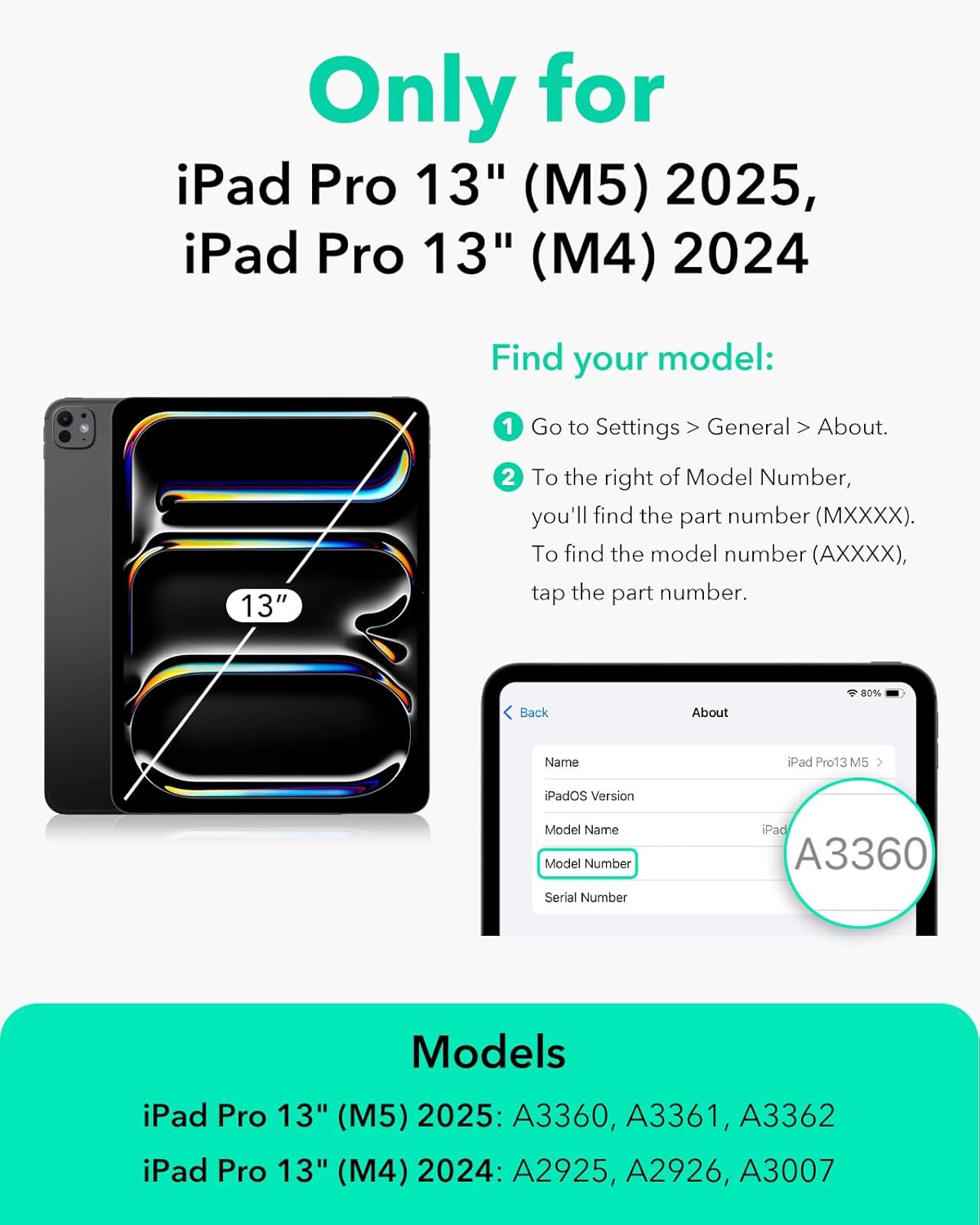 ESR 13 Inch (M5/M4) 2025/2024, for iPad Pro Case Vertical Stand Cover, Multi Stand Angles, Ultra-Stable Case