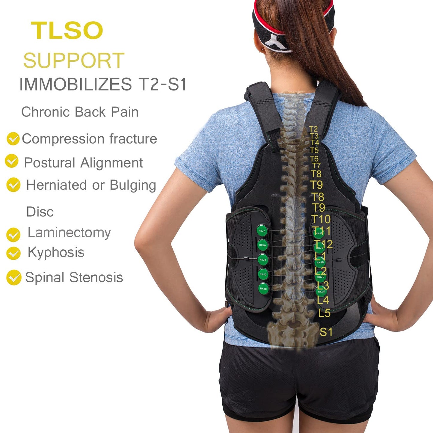 TODDOBRA TLSO Thoracic Full Back Brace for Men Women for Kyphosis, Post Op Recovery, Compression Fractures, Scoliosis, DDD, Herniated Discs, Adjustable Thoracic Lumbar Spine Support(Size M)
