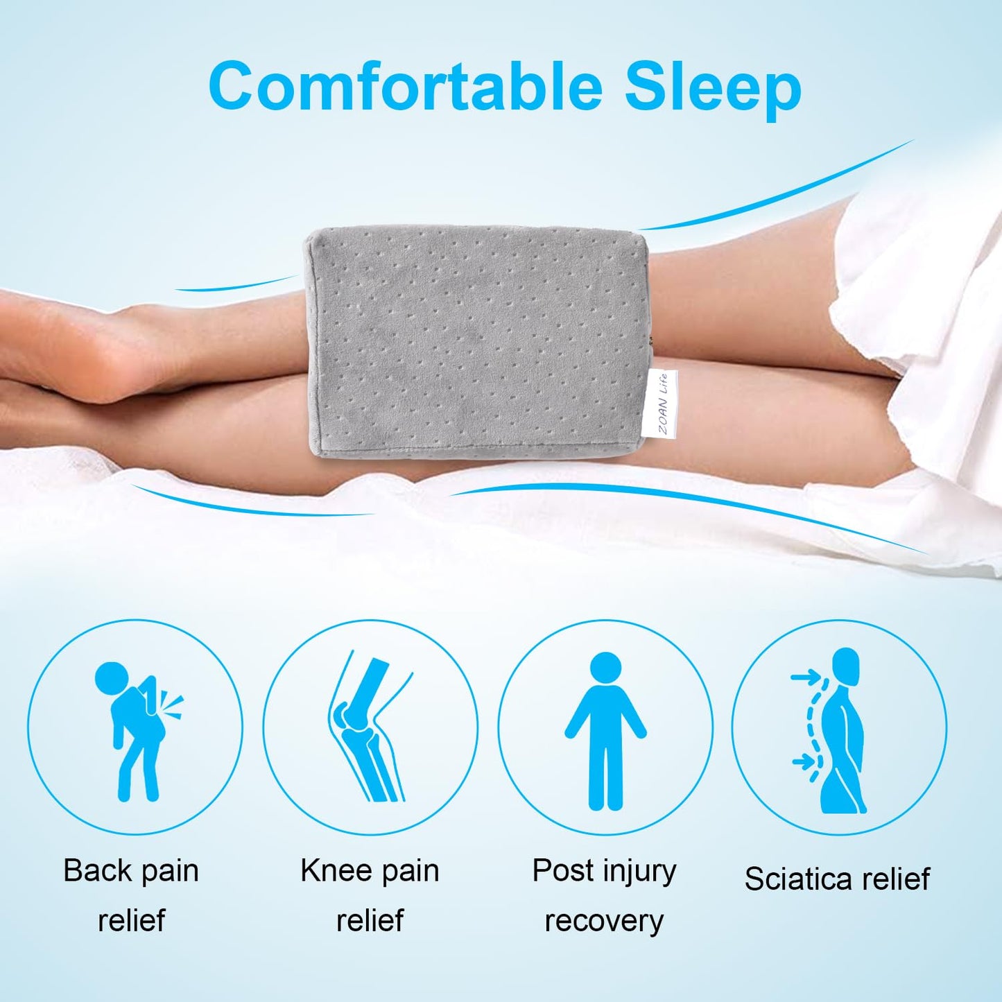 ZOAN Memory Foam Knee Pillow, Knee Pillow for Side Sleepers, Leg Pillow for Side Sleeping, Hip and Back Pain, Sciatica Pain Relief Pillow Grey