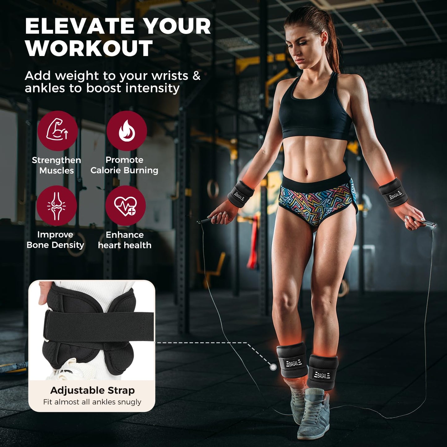 BAGAIL Ankle Wrist Weights for Women & Men, One Pair of 1/2/4/6/8/10 LBS Wearable Leg Arm Weights with Sleek Design & Secure Fit for Walking, Running, Pilates, Home Fitness & Physical Therapy - 2lb, Black
