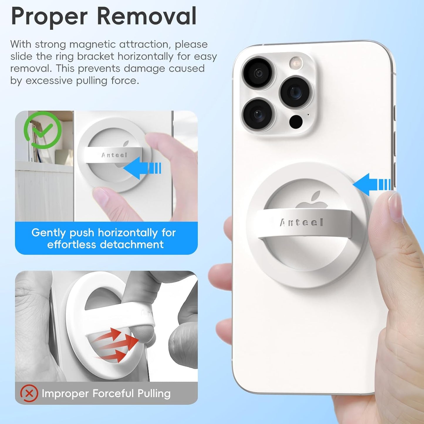 Anteel Magnetic Silicone Ring Grip Phone Holder, Strong Magnetic Attraction, Comfy and Portable, Removable Finger Loop
