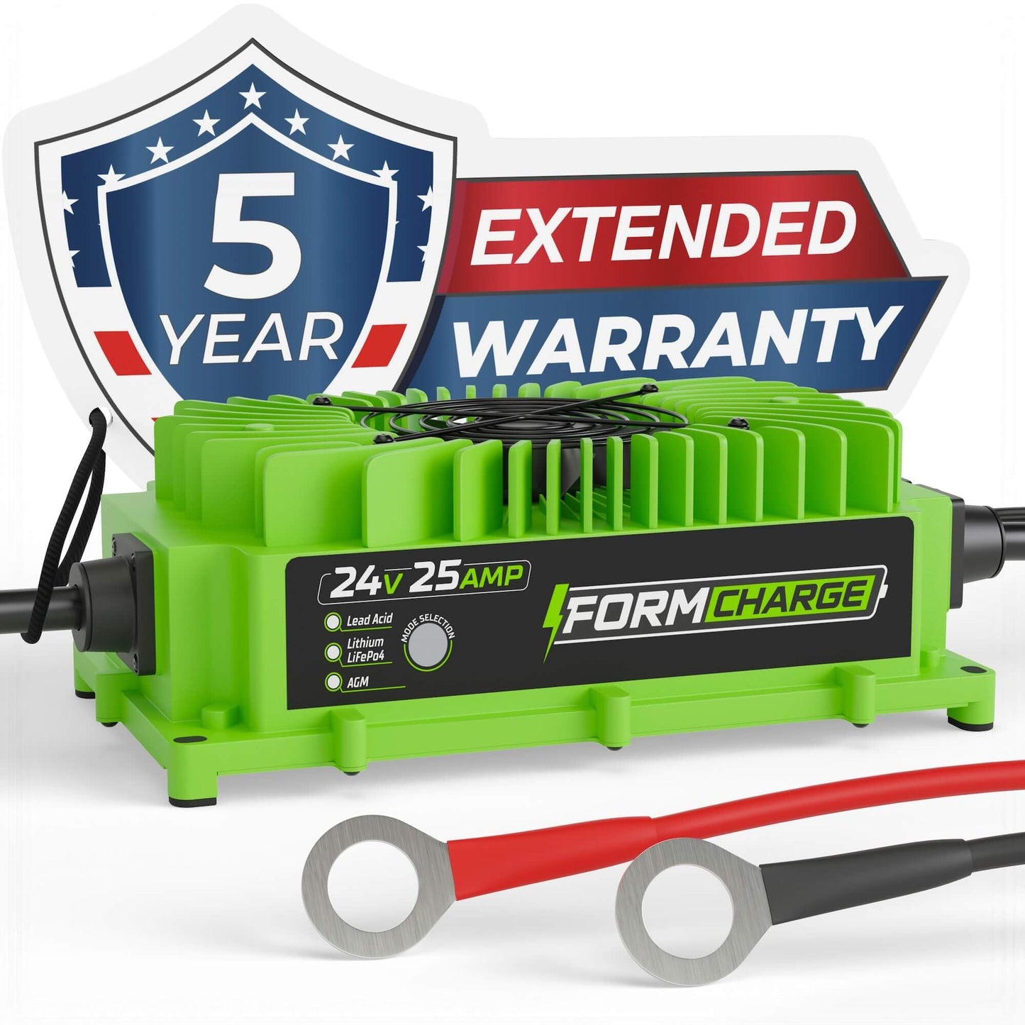 FORM 24 Volt Battery Charger for Genie Skyjack, JLG Scissor Lift, Forklift, Electric Pallet Jack, Floor Scrubber - 24V 25A (Ring Terminals)