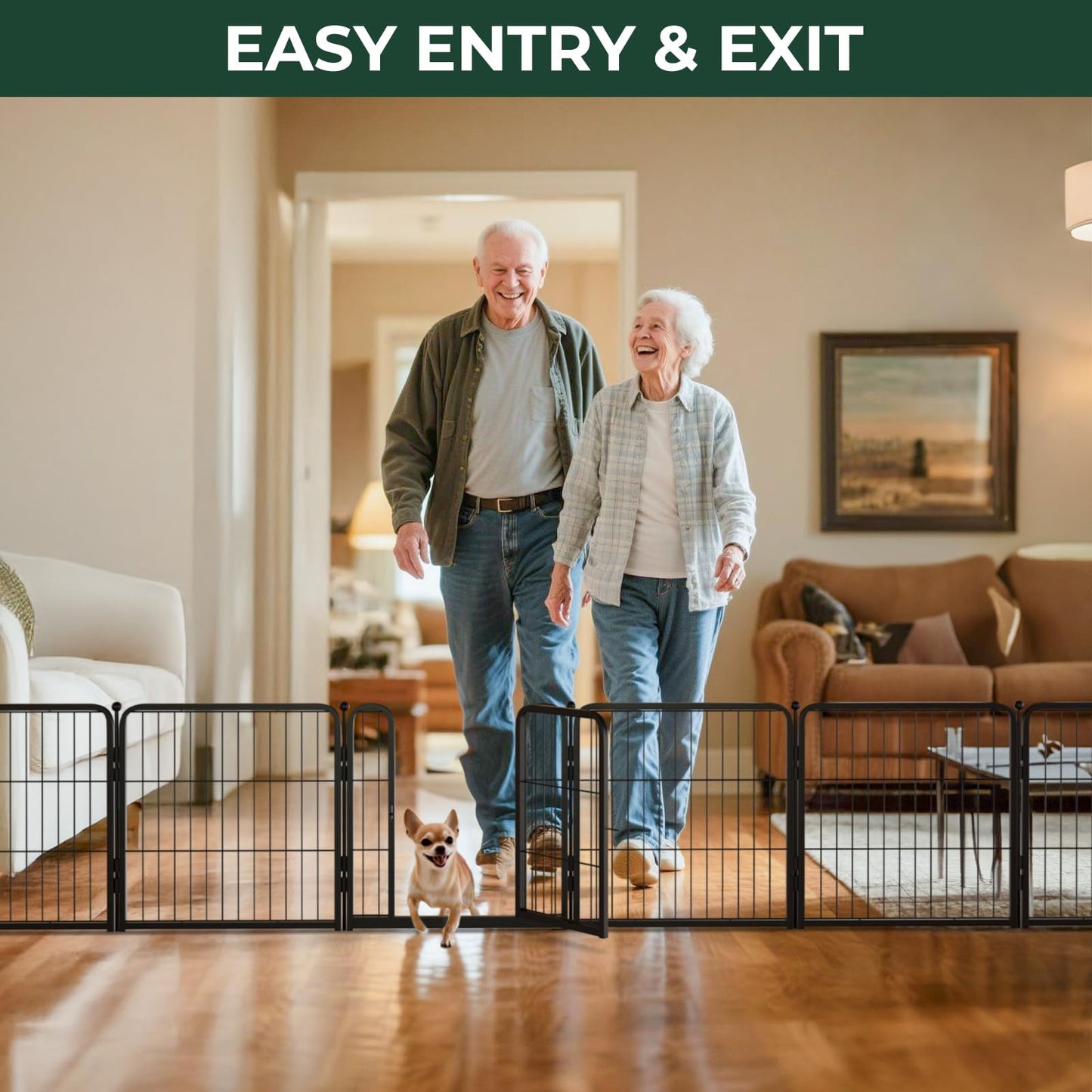 FXW Dog Gate Extra Wide Designed for Indoor Use, Adjustable Width Up to 183-inch Wide (24" H 8 Wire Panels for Puppies and Small Dogs), Black