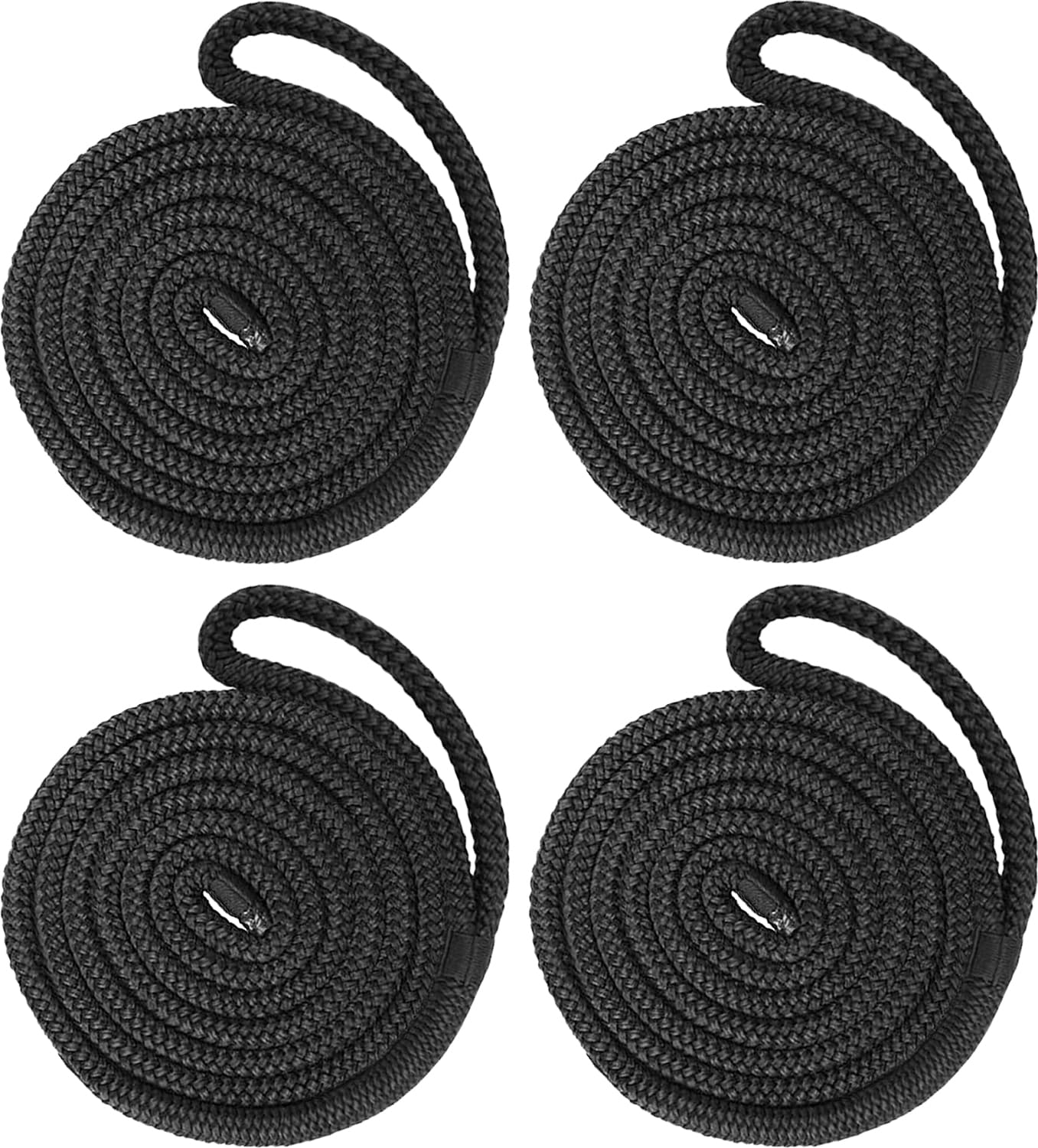 PACTHSD 4 Pack 1/2" x 6' Boat Fender Lines - Marine Grade Nylon Boat Rope with 10" Loop for Tying Fenders and Docking Small Boats - Double Braided Dock Lines, Easy Handling, Fray Resistant - Black