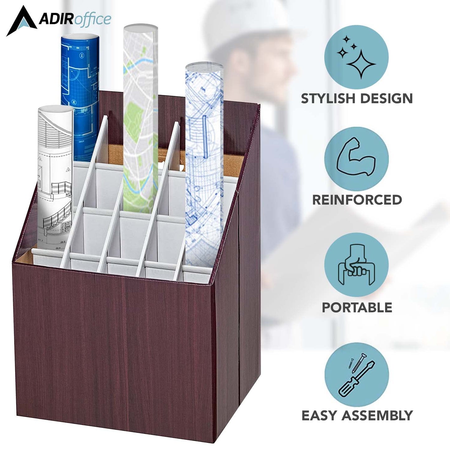 Adir Corp. Blueprint Storage Bin Organizer - Vertical File Box for Blueprints, Posters, Construction Plans, Gift Wrap, And Map Holder Station - Cardboard Blueprint Holder - 1 Box