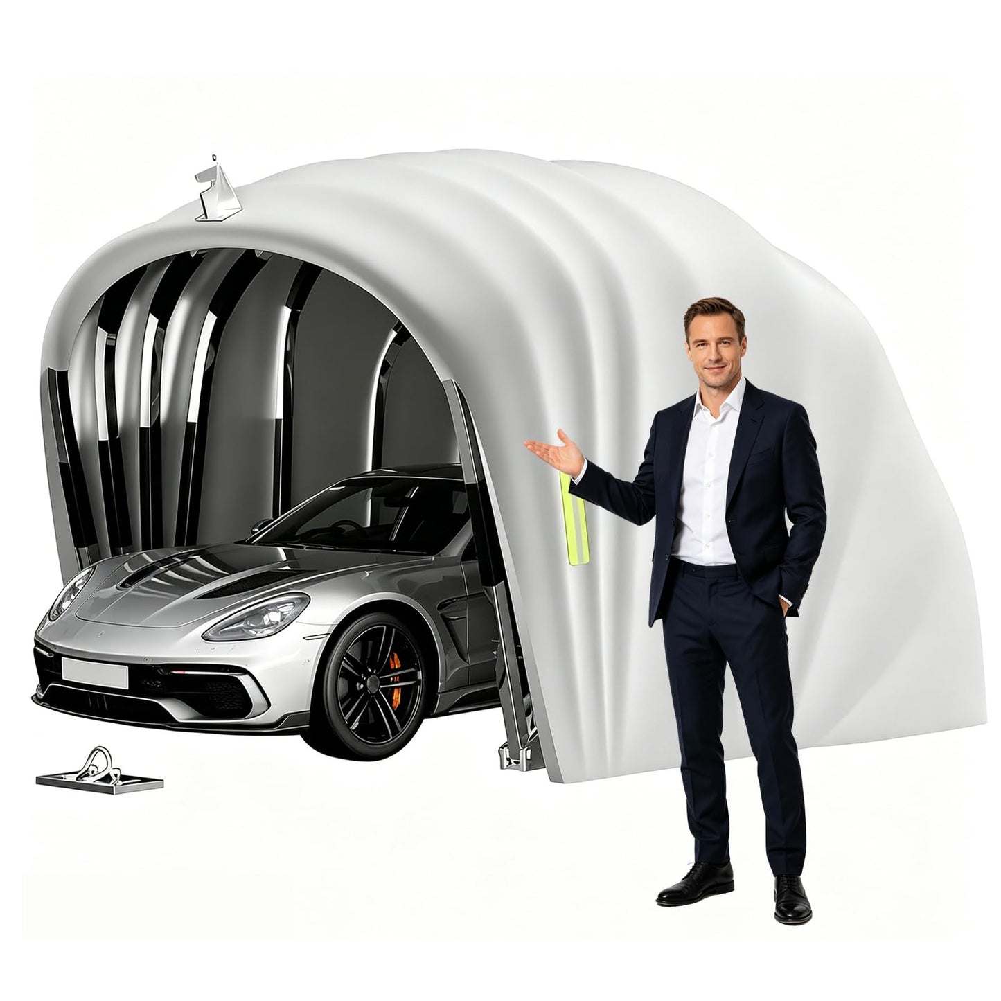 Retractable Foldable Carport, 19.35 x 8.8 ft Stainless Steel Portable Car Garage, All-Weather Collapsible Car Shelter with Ground Lock, Heavy Duty Car Canopy Tent for SUV, Grey (5.9M, Stainless Steel)