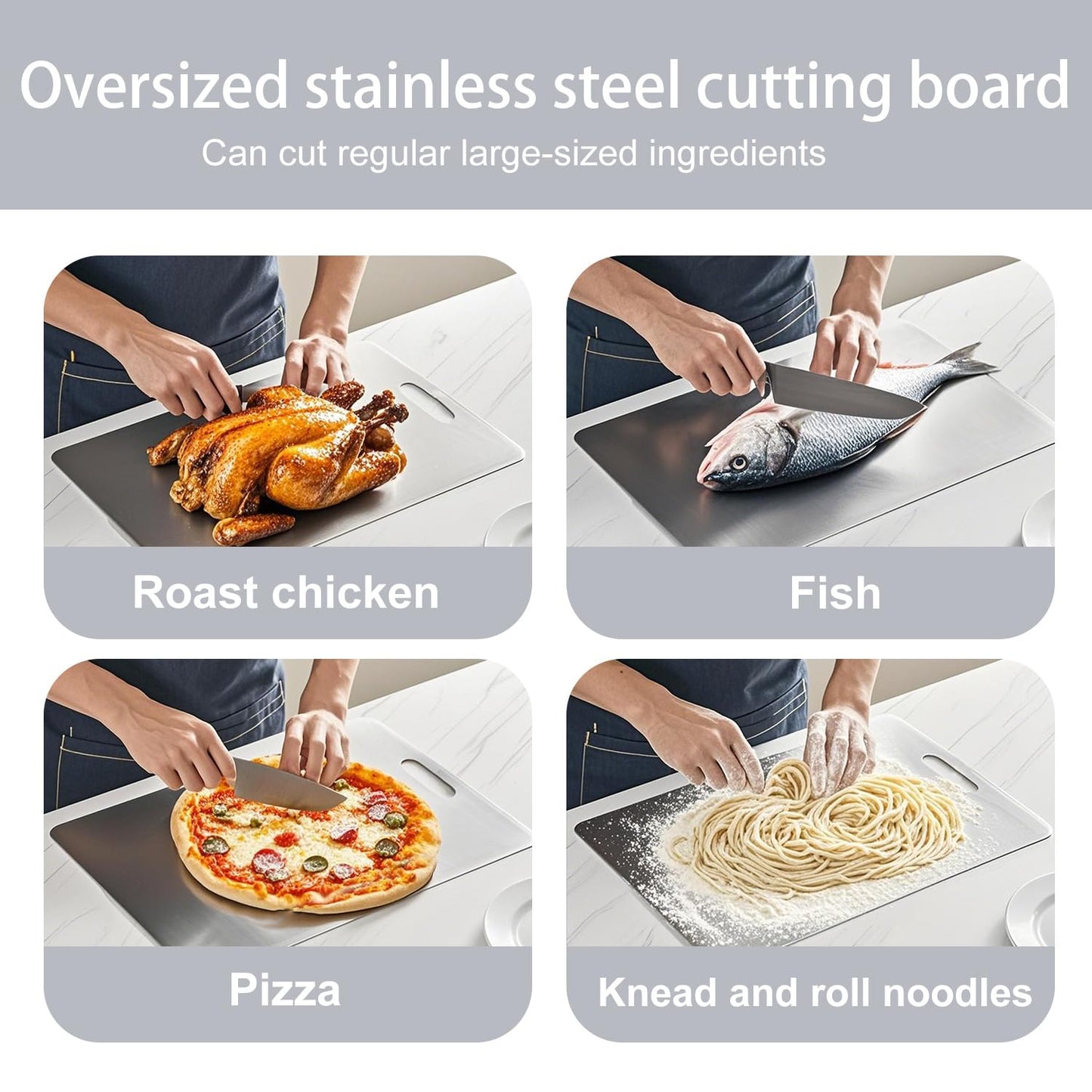 304 Stainless Steel Cutting board, Double Sided Metal Cutting Boards for Kitchen Meat Vegetables & Fruits Chopping Board Dishwasher Safe Easy to Clean(XL-18.11 * 11.81in)