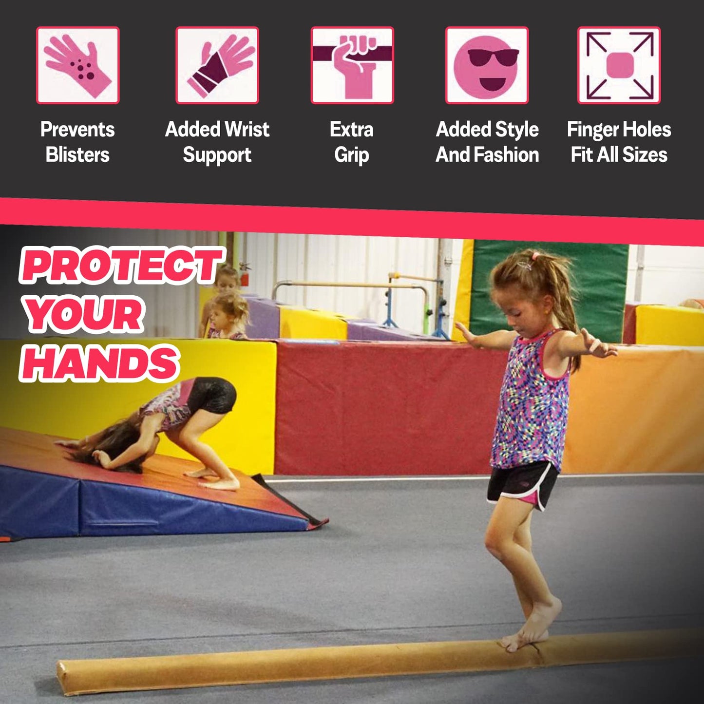 SAWANS Leather Palm Hand Grips Gymnastic Pull-up Training Palm Protector for Kids Children Wrist Straps Workout Strong Support Heavy Duty Junior Palm Protection Equipment Fitness (Pink White, M)