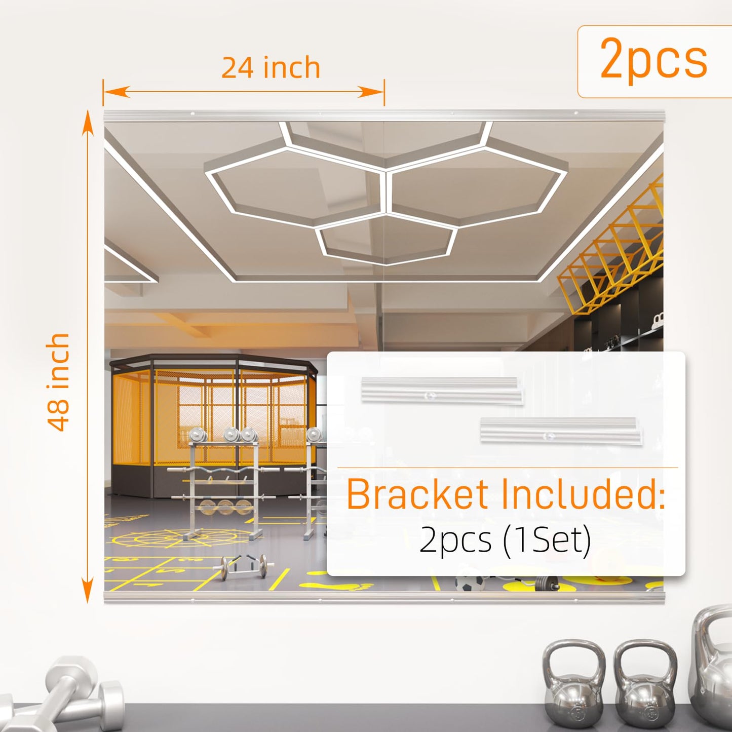pertetey Home Gym Mirror, 48X24 Inch(Each)-2Pack Large Frameless Tempered Glass Full Body Wall Mounted for Yoga, Exercise, Dance Studio