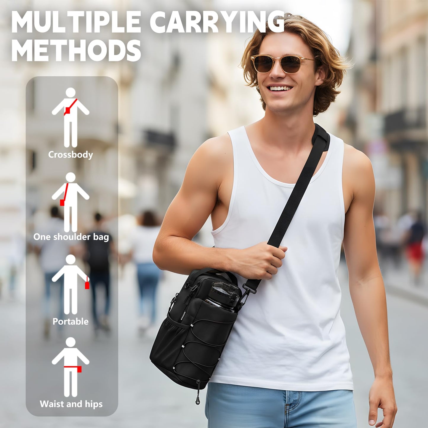 Magnetic Gym Water Bottle Bag with Phone Holder for Men, Magnetic Gym Bag Attaches to Equipment, Holds Water Bottle, Phone & Essentials for Workout, Training & Fitness