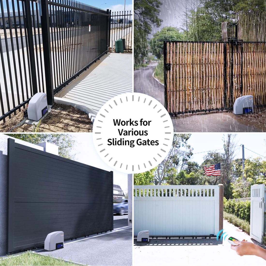 TOPENS RK500T Automatic Sliding Gate Opener Rack Drive Electric Gate Motor for Heavy Driveway Slide Gates Up to 1300 Pounds, Security Gate Operator AC Powered with Nylon Gear Rack and Remote Control