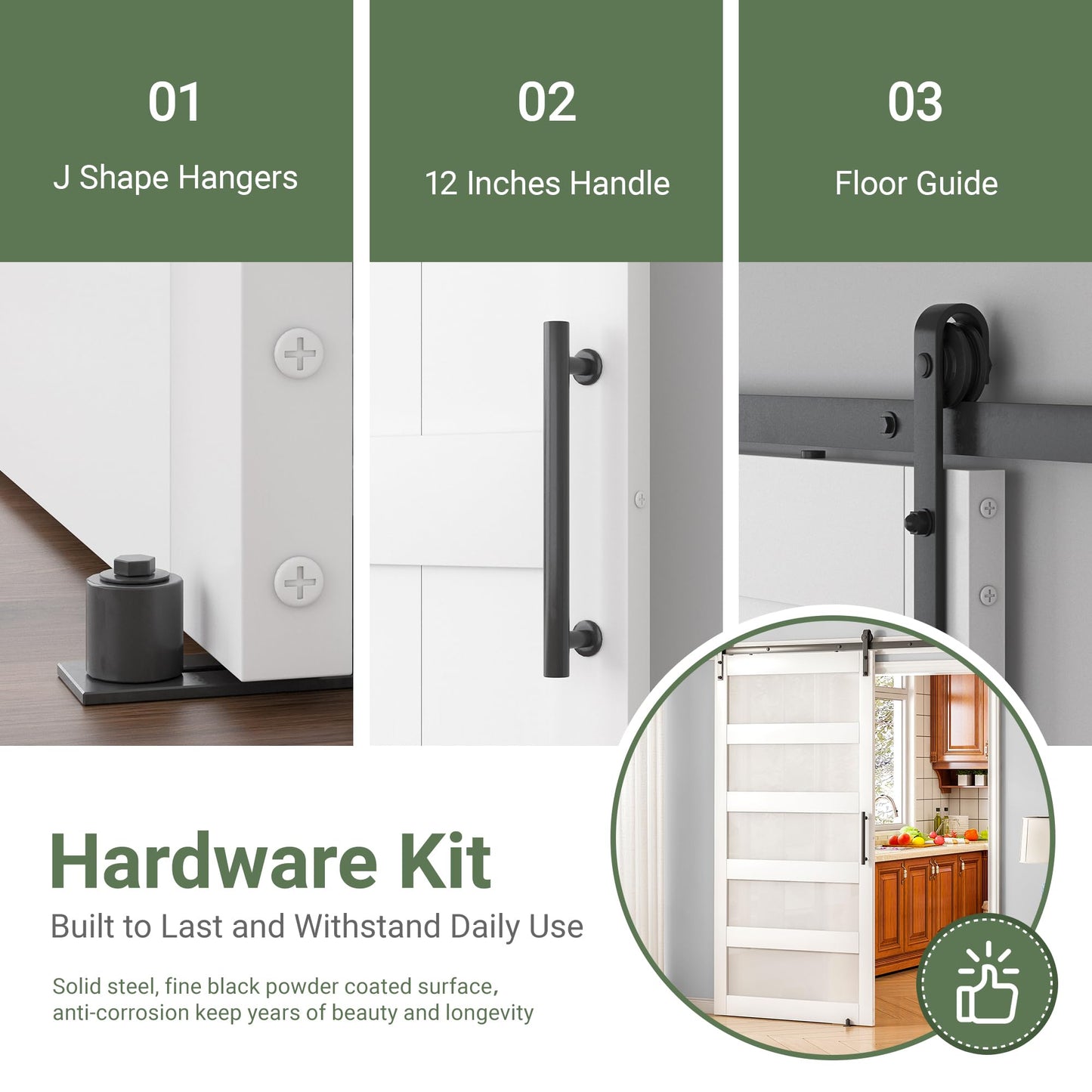 OHTOMO 36 in x 84 in Sliding Barn Door, 5-Lite Frosted Glass Door with 6.6FT Hardware Kit, Floor Guide Included, Waterproof PVC Surface, Pre-Drilled Holes, Need Assembly for Bathroom Kitchen White