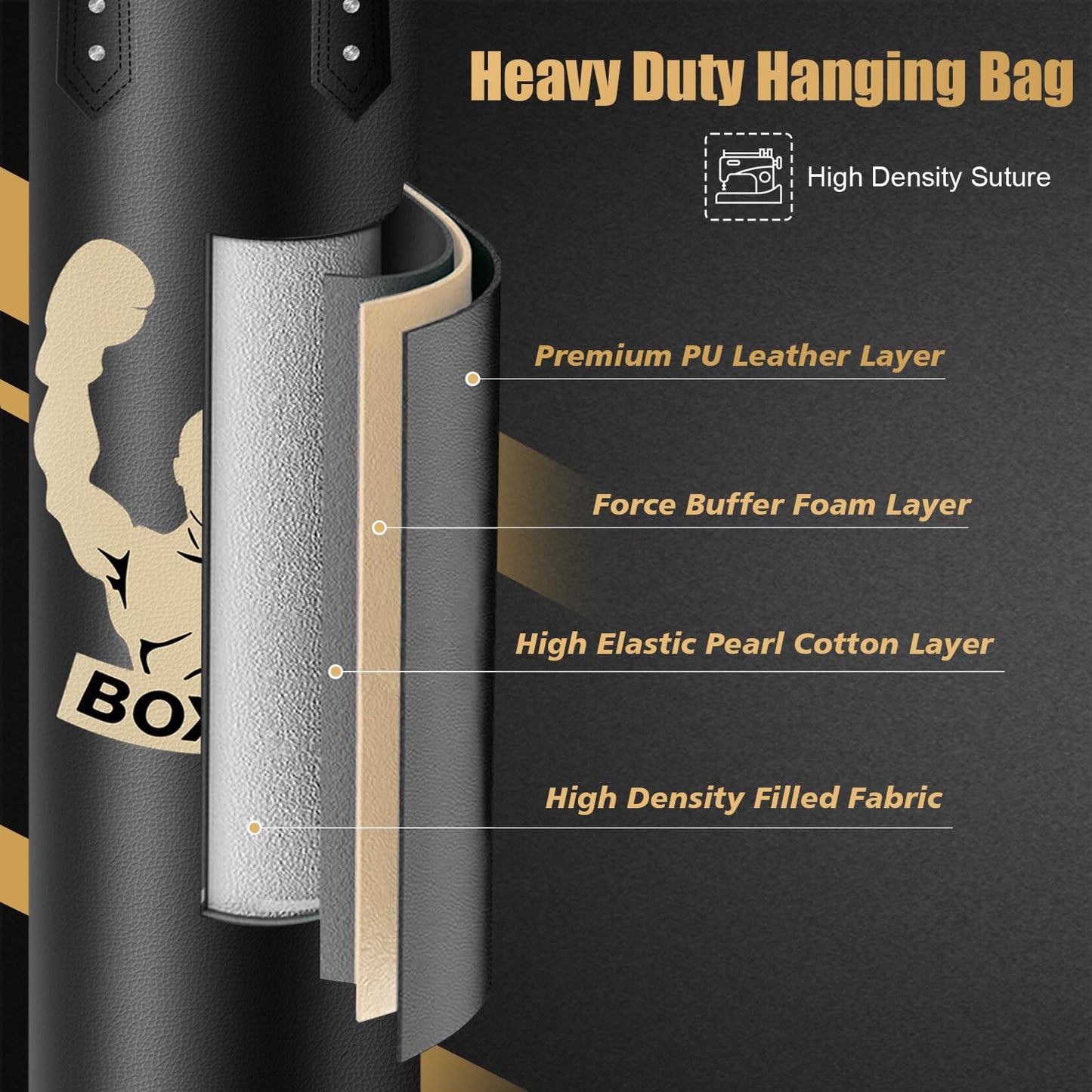 Filled Punching Bag for Adults, 4FT PU Leather Hanging Bag with 11lb Sponge Filler, Come with 12OZ Gloves, Kicking Bag Heavy Bag Boxing Equipment for Training Karate Kickboxing Home Gym