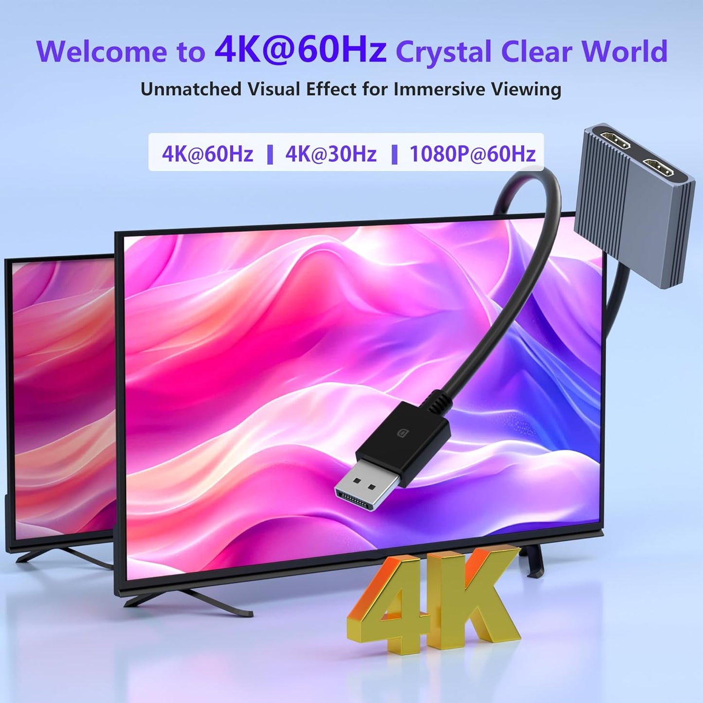 Aibilangose 4K@60Hz 2 DisplayPort to Dual HDMI Adapter, DP to HDMI Splitter Extended Display, Double hdmi Adapter