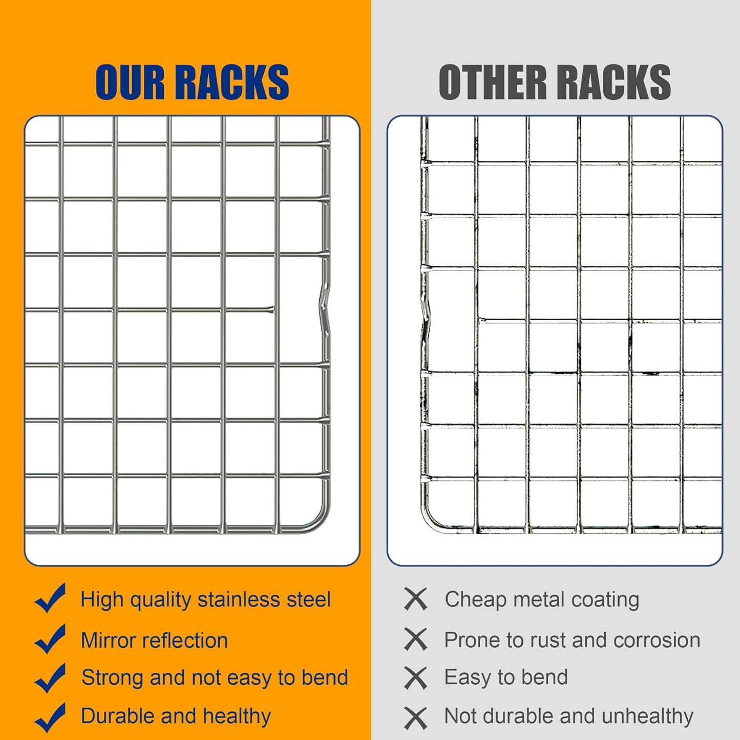 Skiennix Cooling Racks - Heavy Duty Stainless Steel Wire Racks for Baking & Grilling | 11.65''x16.85'' Silver