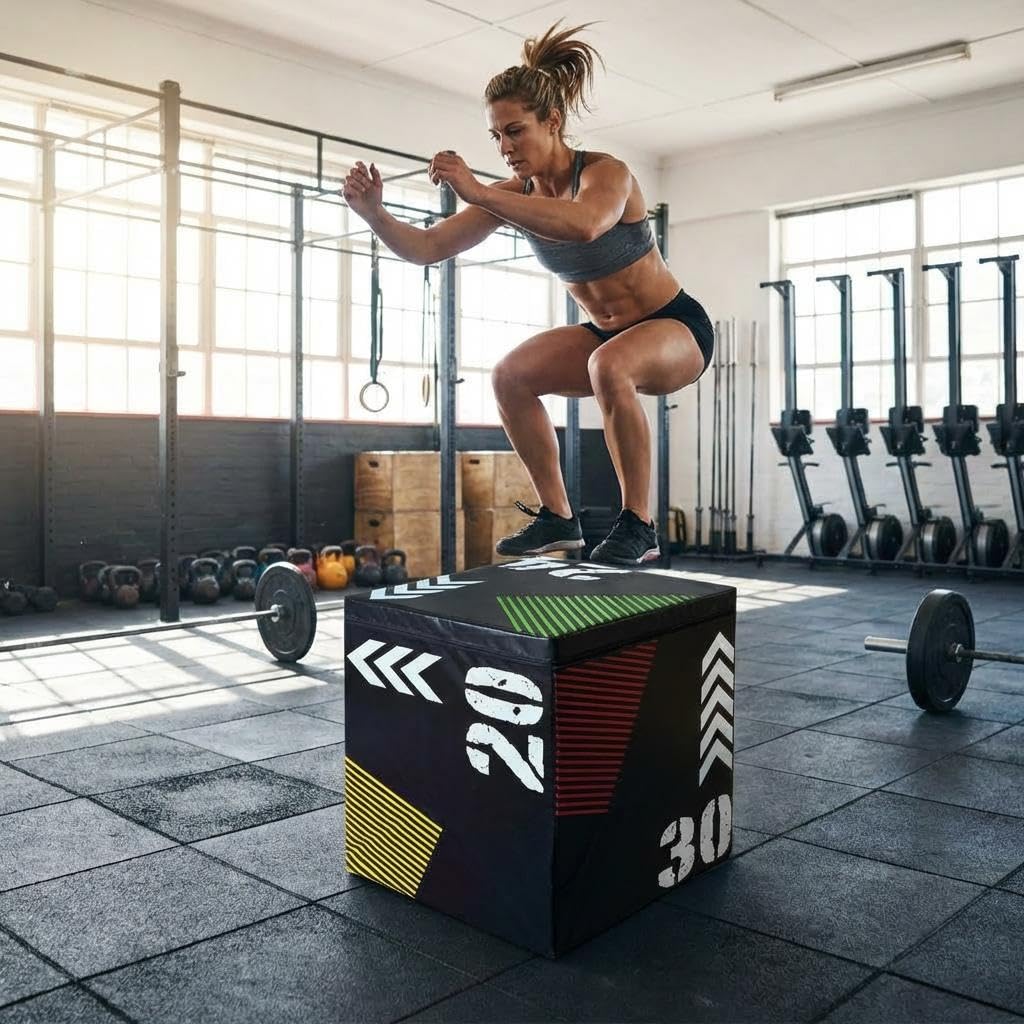 GarveeHome Plyometric Jump Box for Home Gym, 3-in-1 Adjustable Height (16/20/24 Inch) Soft Plyo Box with Anti-Slip PVC Cover - Strength Training for Beginner to Advanced