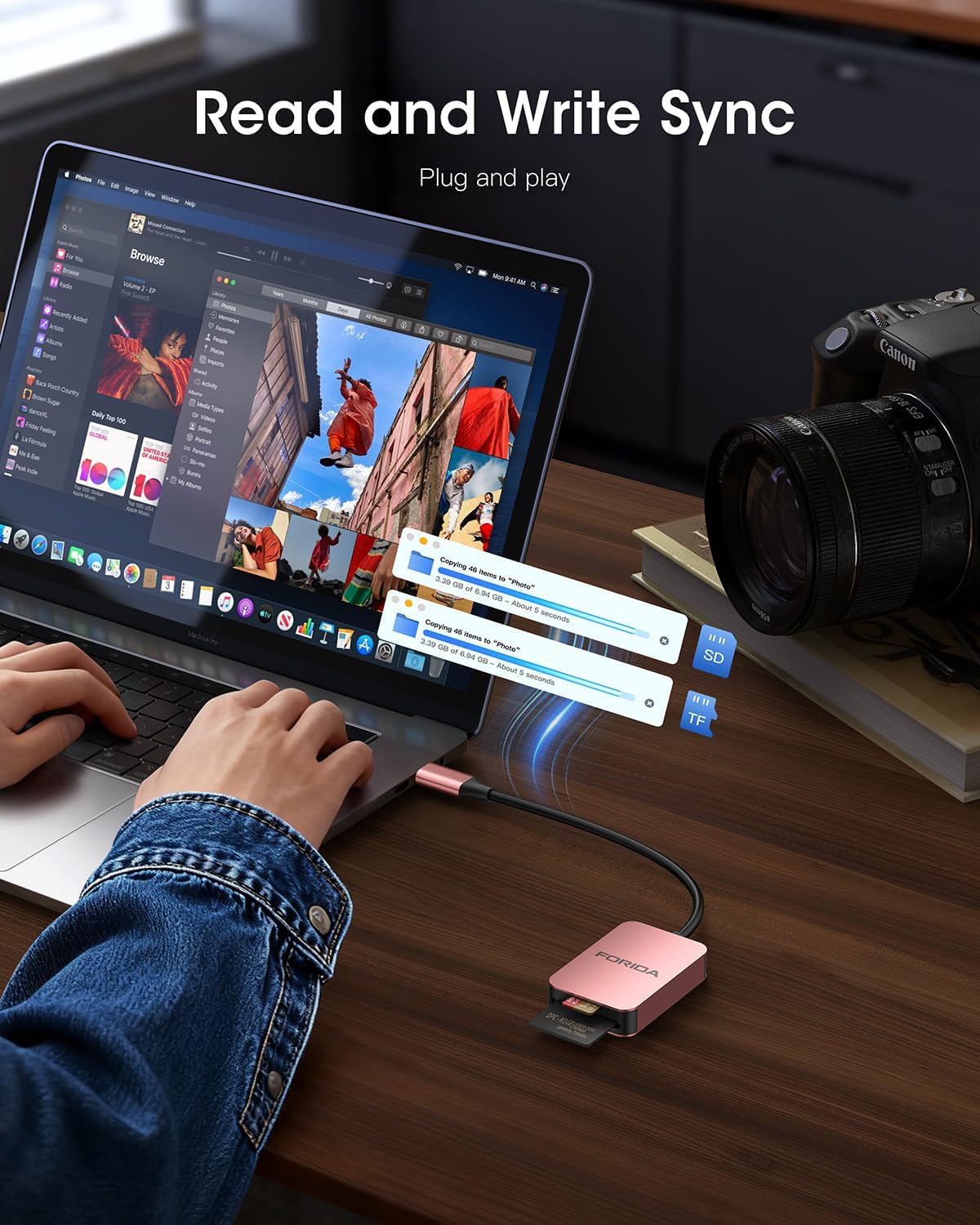FORIDA 2 1 3.0 SD Card Reader, in Micro SD Card Reader USB C High Speed Dual Card Adapter for iPhone/iPad/MacBook/Mac