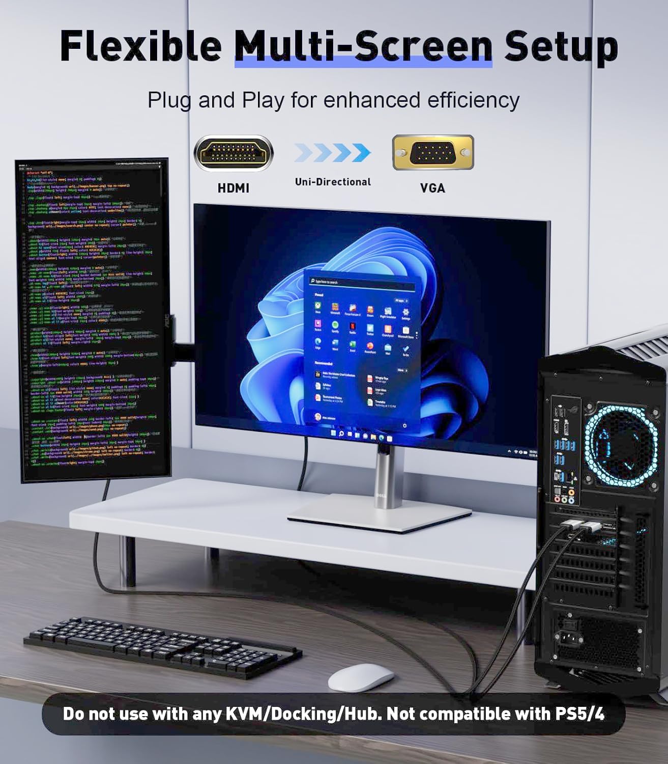 SWITCHFLUX 10FT 1080P@60Hz HDMI to VGA Adapter Cable [Metal Case, Nylon Cable] HDMI Male to VGA Male Uni-Directional