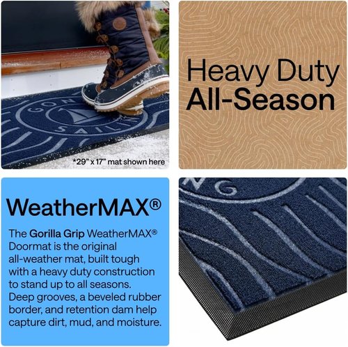 GORILLA GRIP Waterproof All-Season WeatherMAX Doormat - Natural Rubber, Stain & Fade Resistant, 29x17, Blue Sailing