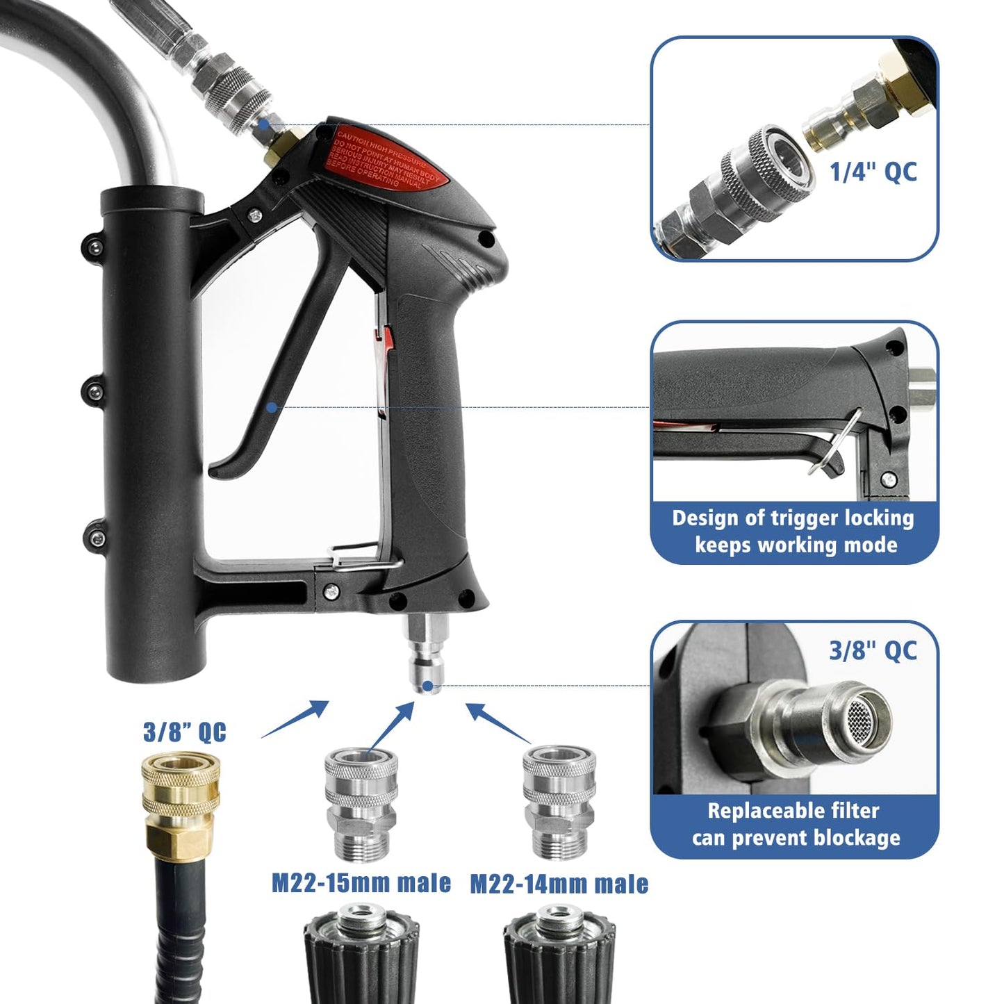 janz 20" Pressure Washer Surface Cleaner with 4 Wheels,Dual Handle,Stainless Steel Housing, 4 Replacement Nozzles and 2 Hose Adapters,Ideal for Driveways, Sidewalks,Patios,Decks Cleaning