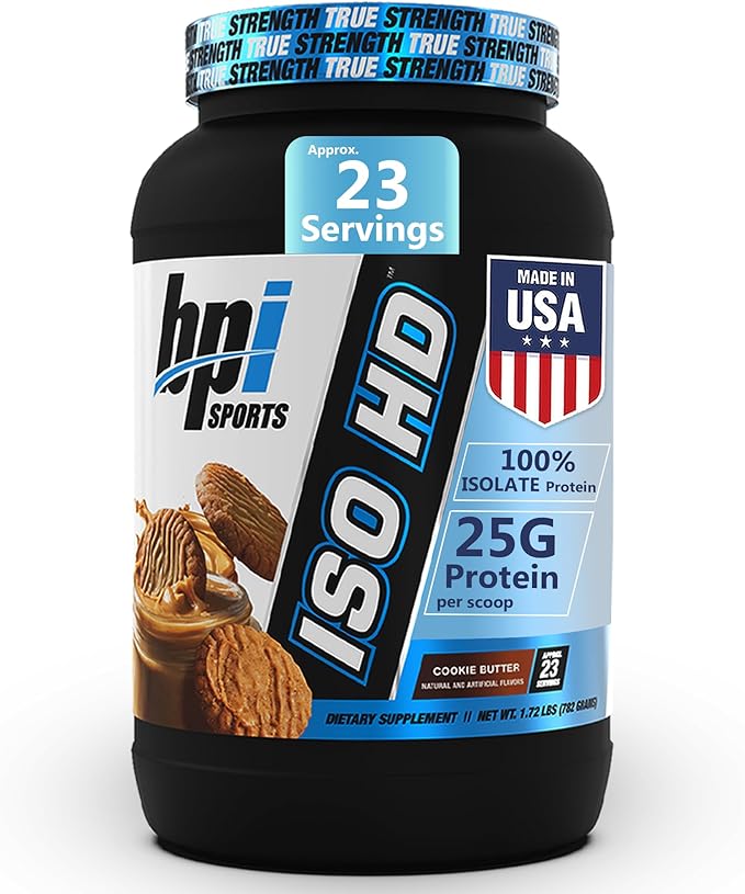BPI Sports ISO HD Isolate Protein Powder ??100% Whey Isolate, Protein Powder for Muscle Gain - Cookie Butter - 1.6 Lb - 23 Servings
