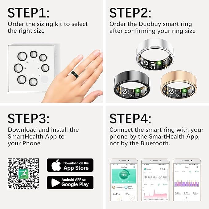 Smart Health Rings for Women Men, Fitness Tracker with Heart Rate, Blood Oxygen, HRV, Sleep Tracker, Step Tracker, No Subscription Fee, IP68 Waterproof Smart Ring for iphone & Android (Black 10#)