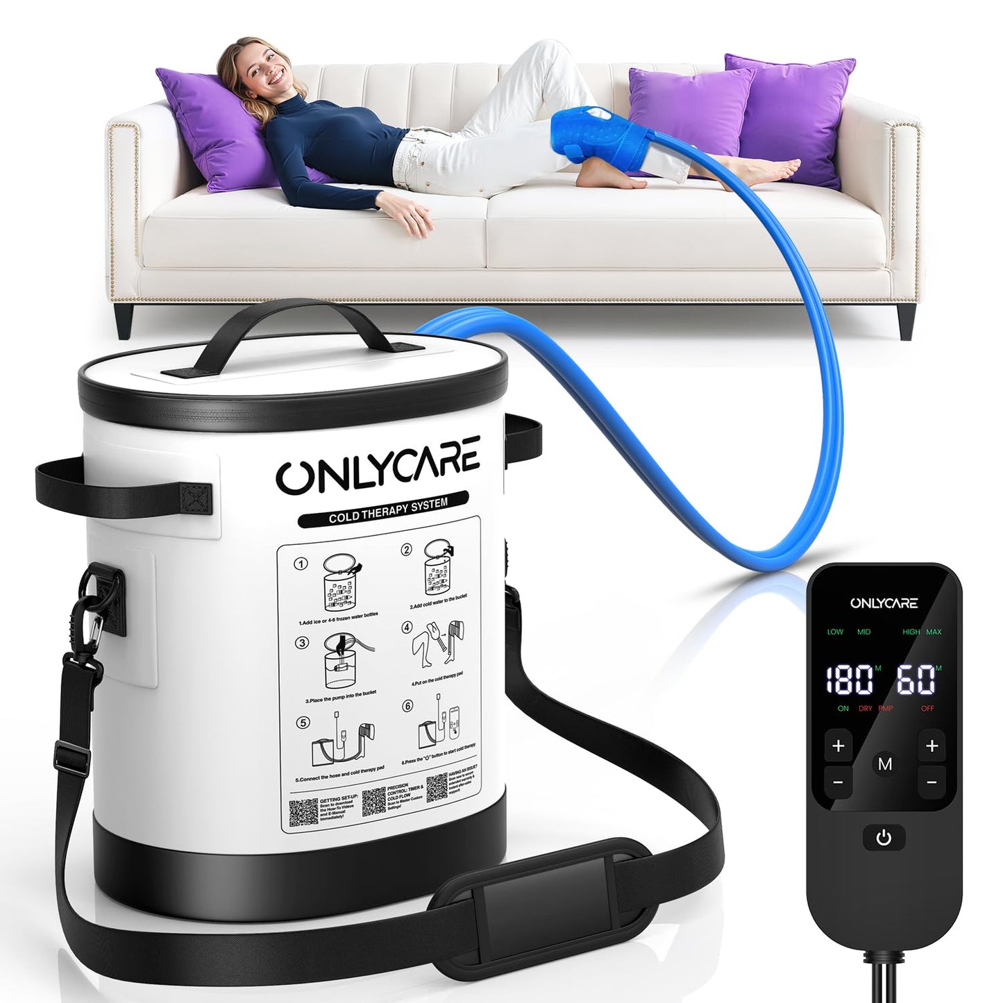 Cold Therapy Machine, Program Timer Ice Machine for Knee After Surgery, Portable Ice Therapy Machine with Quiet Pump, Large Cold Pad for Ankle, Arm Joints, Sports Injuries, Cryotherapy Pain Relief