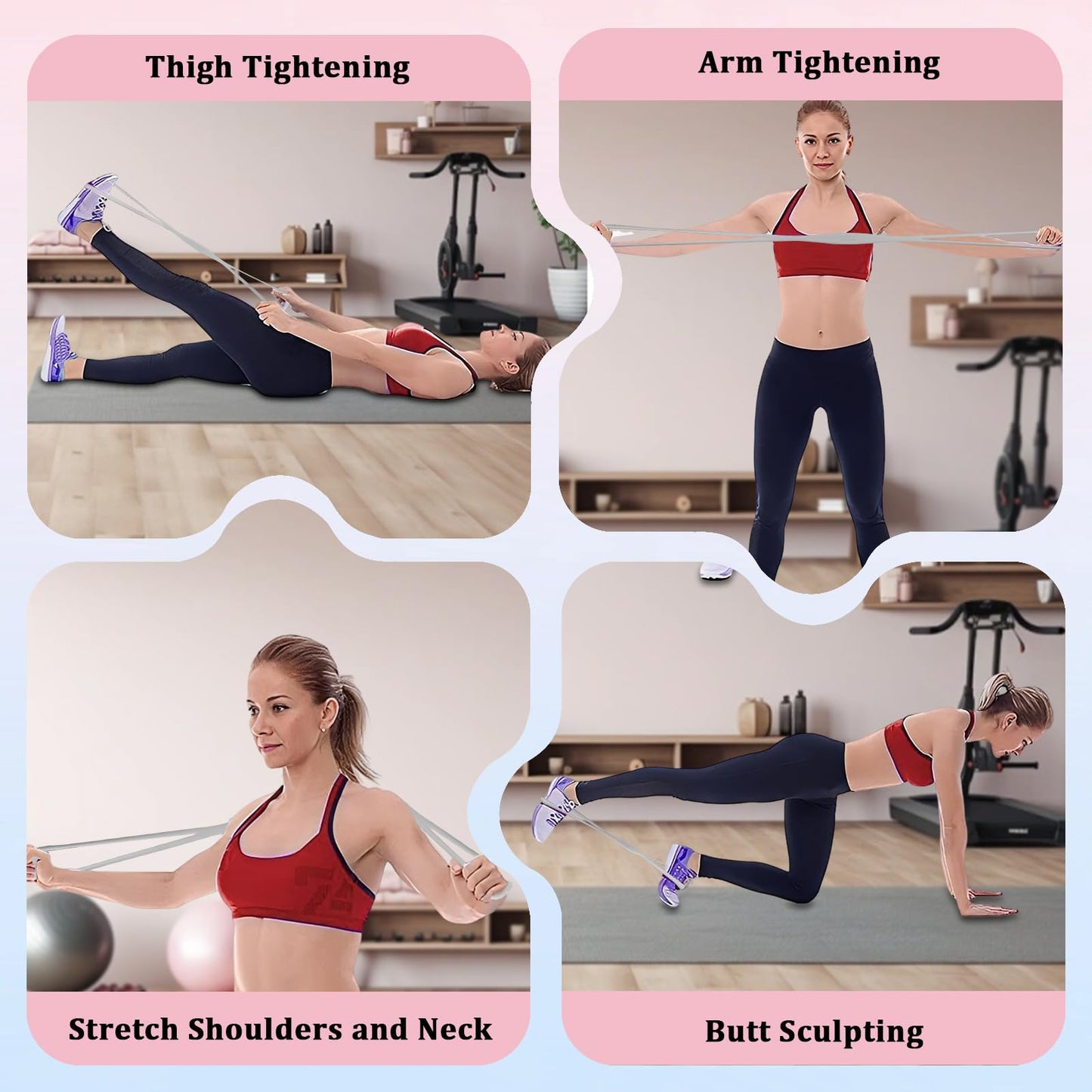 Plman 3PCS Figure 8 Resistance Bands for Women Men, Figure 8 Fitness Resistance Band, Resistance Bands with Handles, Exercise Equipment for Yoga, Pilates, Physical Therapy (15 lbs, 25 lbs, 35 lbs)