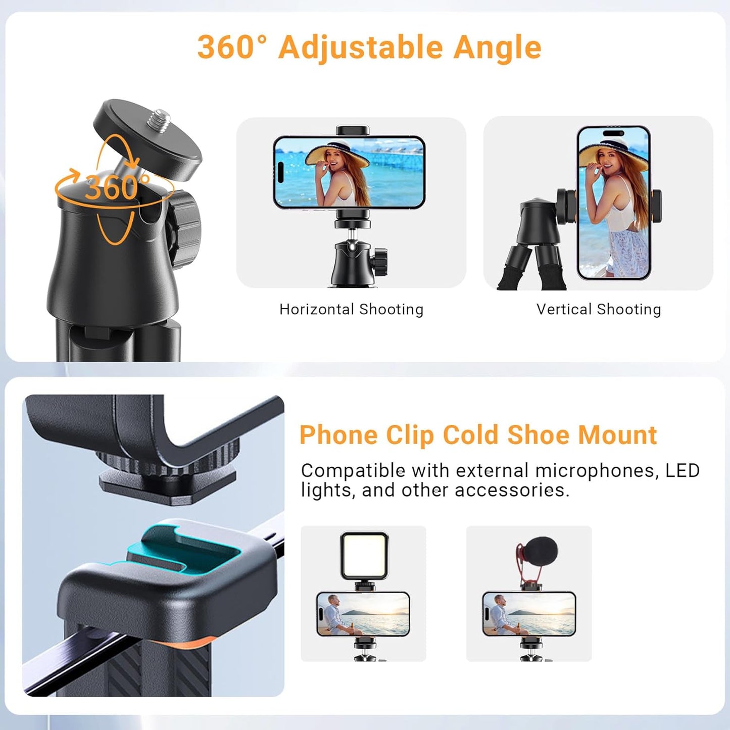 LenTok 360 Flexible Phone Tripod with Zoom Wireless Remote for iPhone Video Recording, Mini Octopus Camera Stand