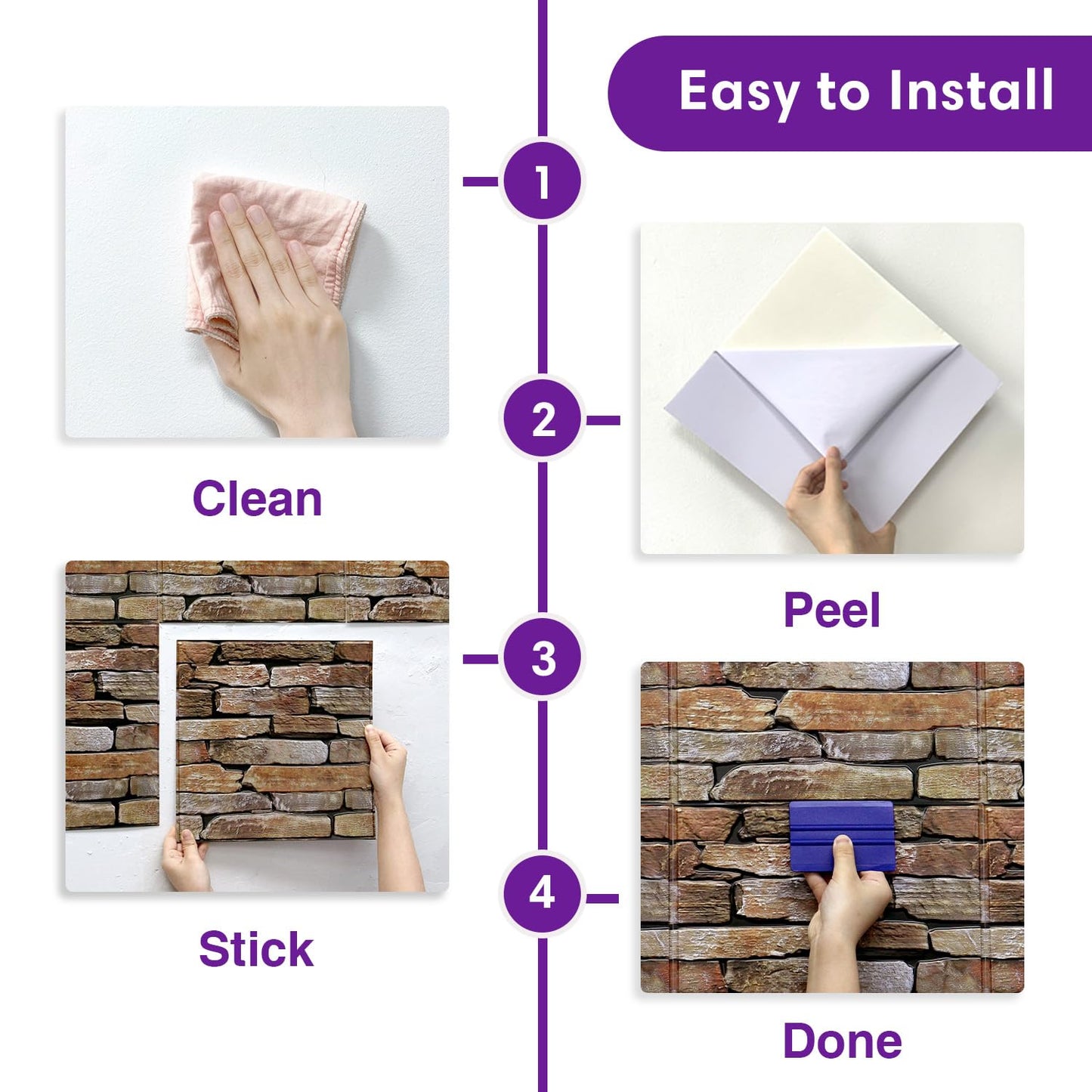 SMOOSTIKC 3D Faux Stone Wall Panels Peel and Stick, 10 Pcs 11.8" x 11.8", Stone-Look Textured Wall Sticker, Ultra-Light Thin PVC Fake Stone Wall Covering Tiles for Quick DIY, Brown with Green