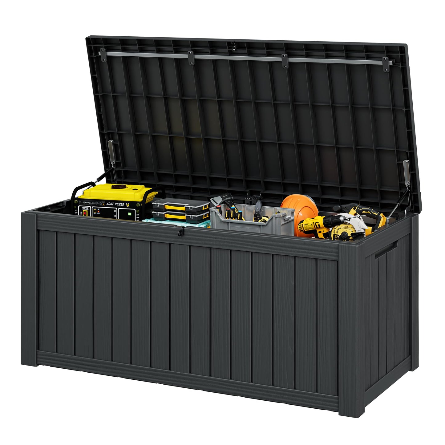 WTFGO 150 Gallon Outdoor Storage Box, Resin Deck Boxes Outdoor Waterproof For Patio Furniture, Garden Tools, Pool Supplies, Lockable And UV Resistant (Striped Black)