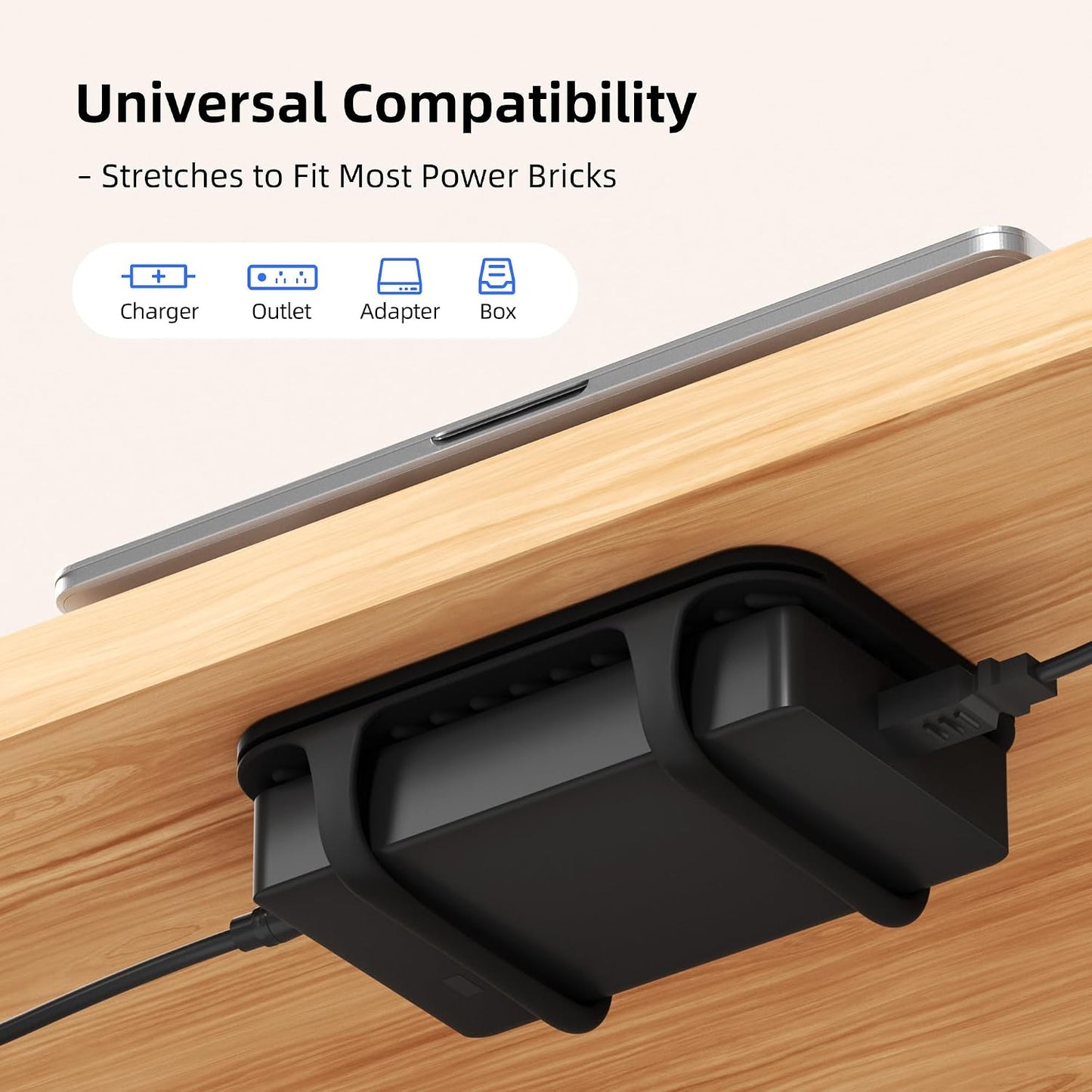 ELETIUO Universal Silicone Laptop Charger Holder,Under Desk Power Brick Mount Organizer for Charging Brick