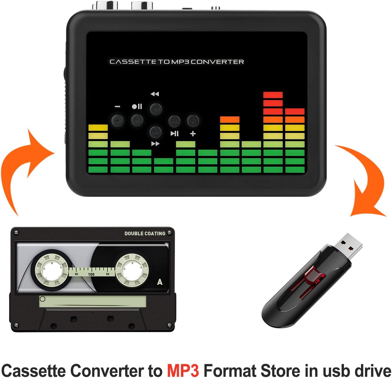 Cassette MP3 Cassette Tape-to-MP3 USB to Converter, Portable Walkman Audio Music Player Converter with Earphones
