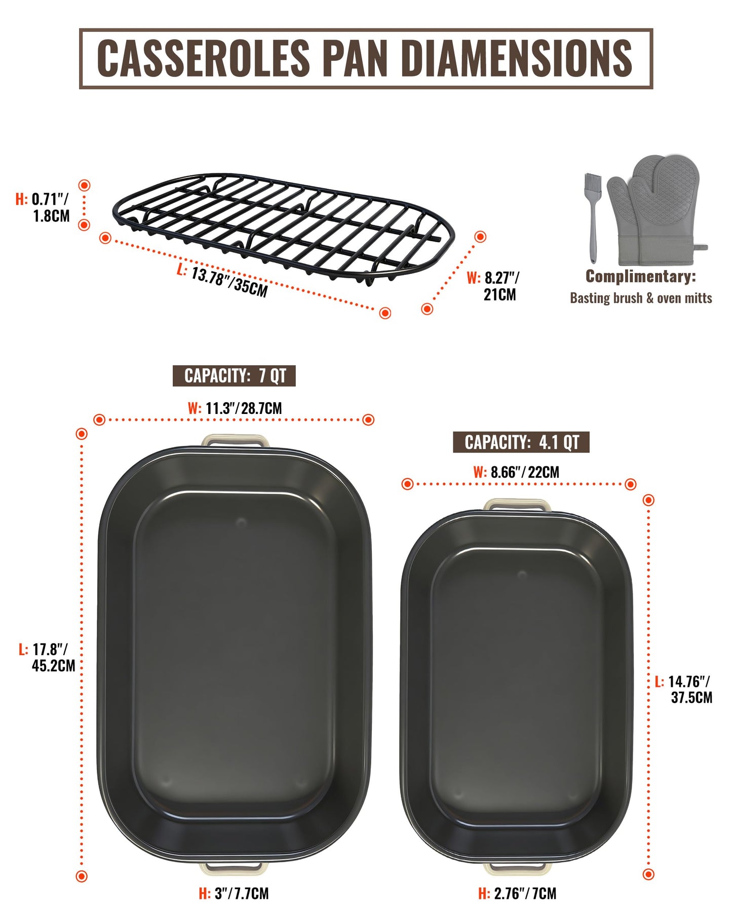 MCCSI Casserole Dishes for Oven Lasagna Pan 6-Pack Baking Set with Handle & Rack 14&17 Inch Large Enamel Cookware, High Temperature Resistance Dishwasher Safe Non-Stick Mother's Wedding Gift Bakeware