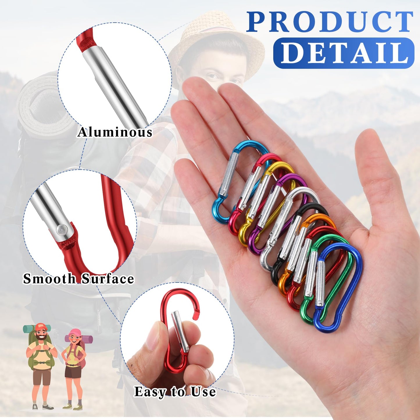 Yaocom 300 Pcs 2" Carabiner Bulk Small Carabiner Clip for Keys Spring Snap Hooks Aluminum Alloy Keychain Clip for Hanging Camping Backpacking Hiking Traveling Fishing Outdoor(Colorful)